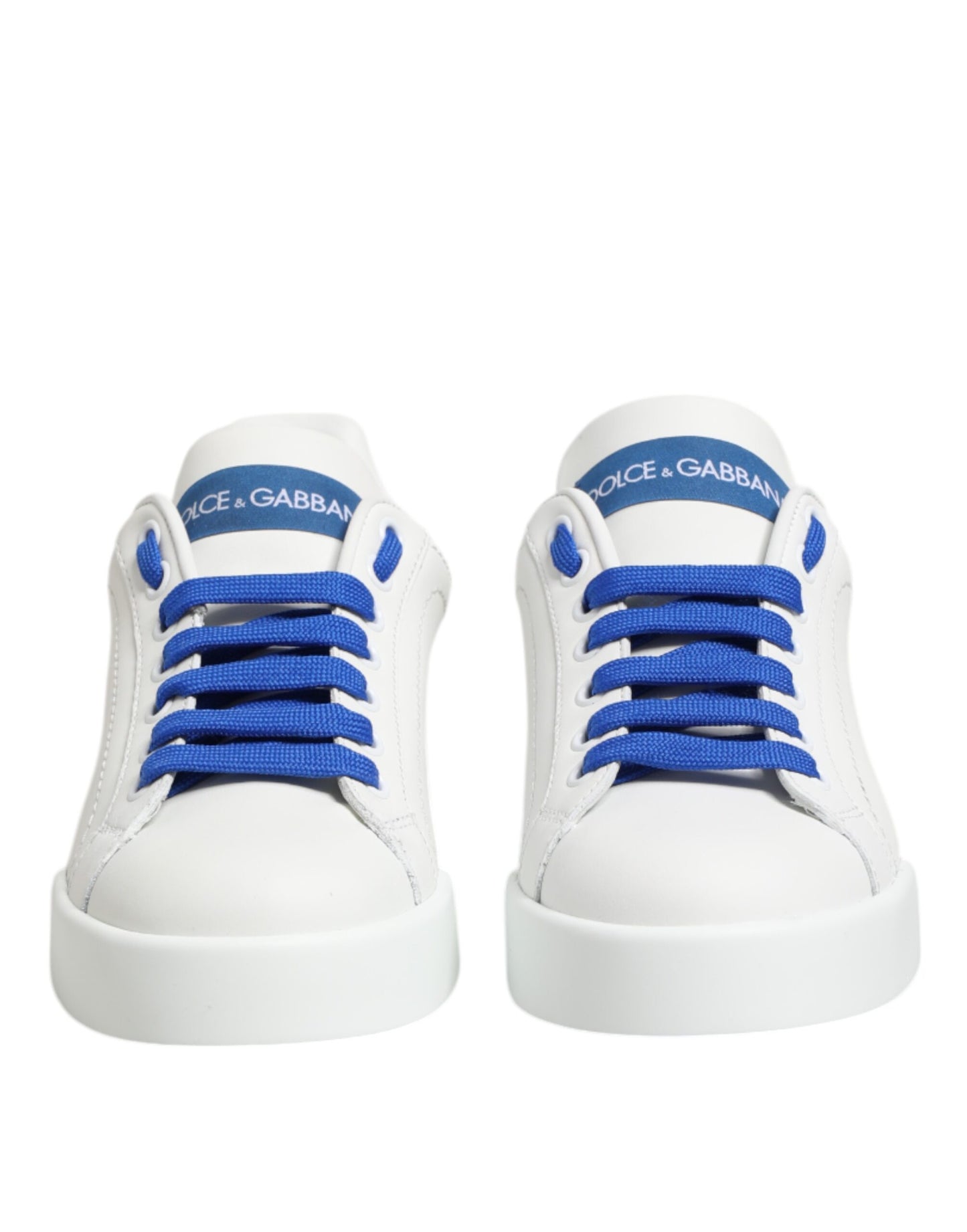 Dolce & Gabbana White Blue Leather Low Top Sneakers Shoes Curated Luxury Accessories by Orvyn