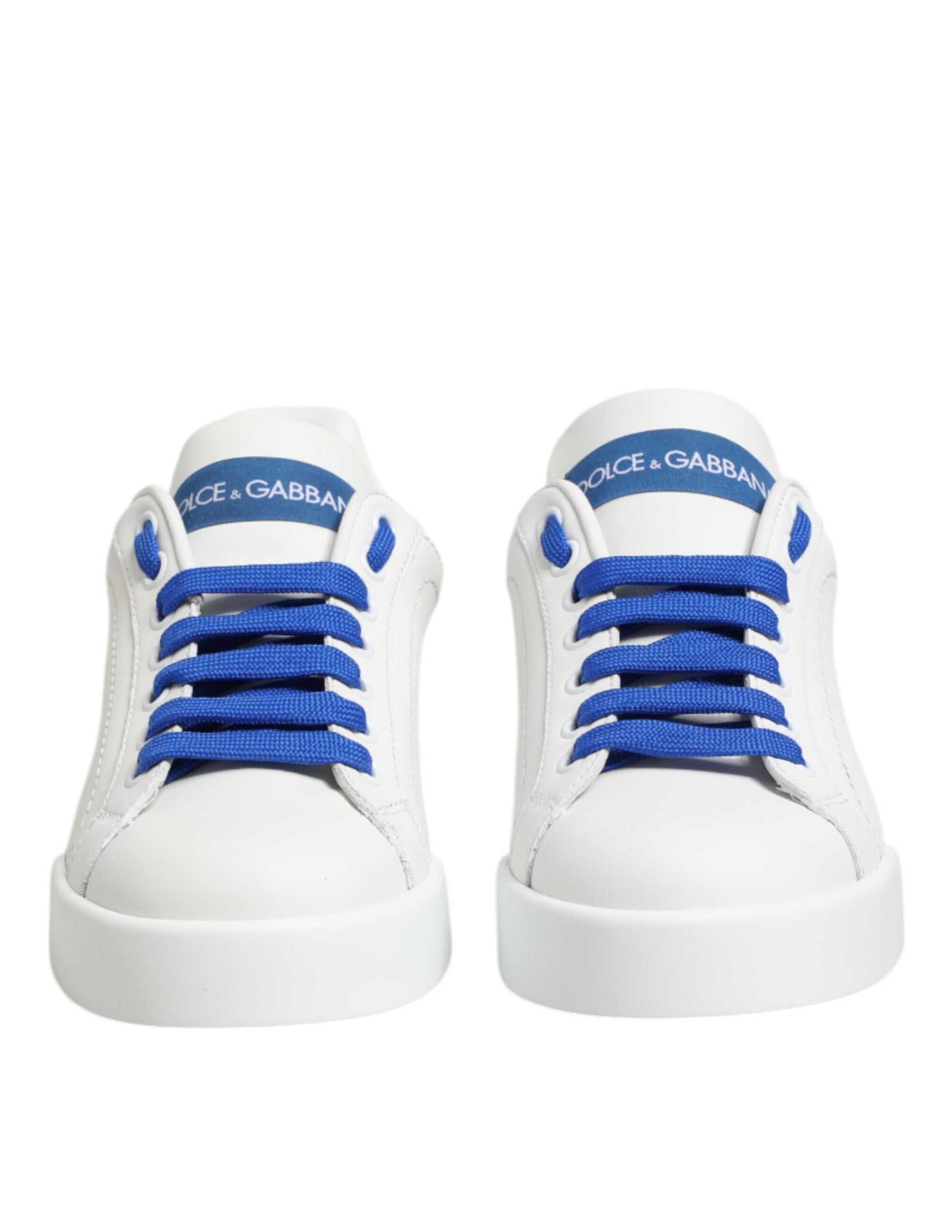 Dolce & Gabbana White Blue Leather Low Top Sneakers Shoes Curated Luxury Accessories by Orvyn