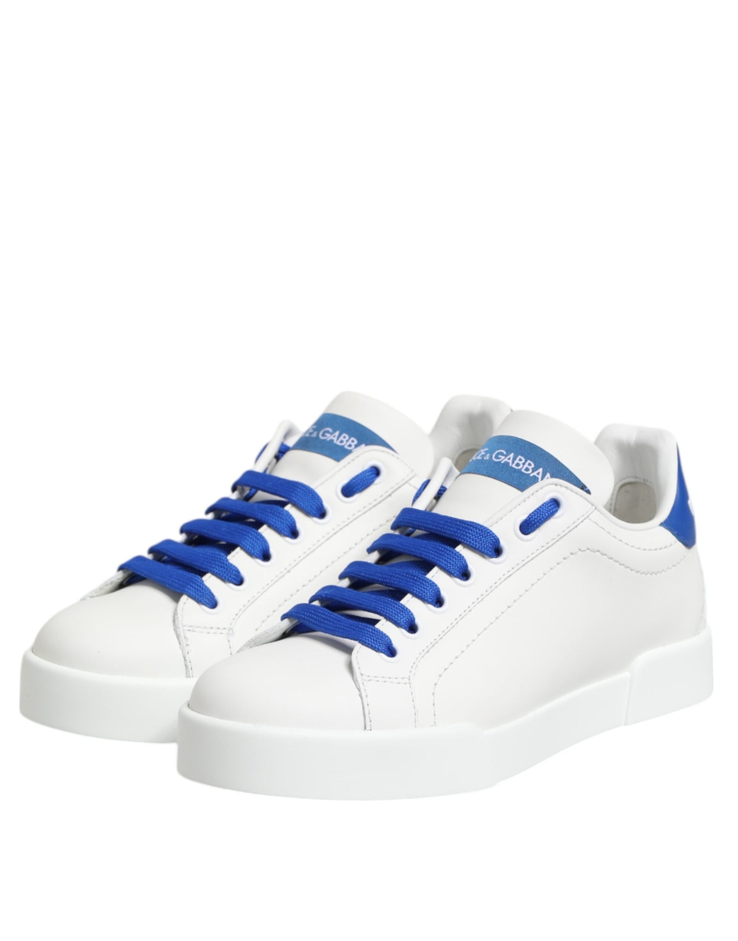 Dolce & Gabbana White Blue Leather Low Top Sneakers Shoes Curated Luxury Accessories by Orvyn
