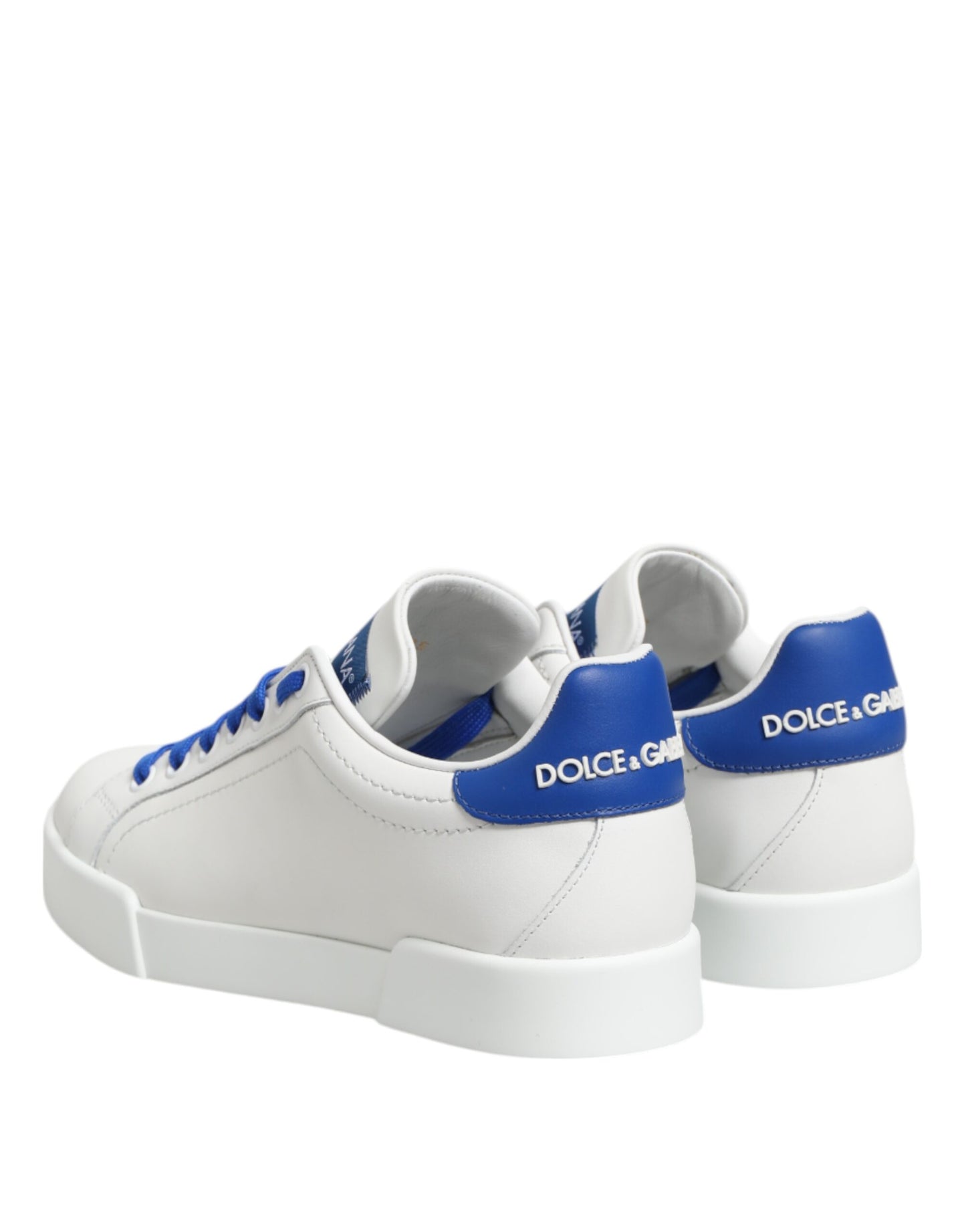 Dolce & Gabbana White Blue Leather Low Top Sneakers Shoes Curated Luxury Accessories by Orvyn