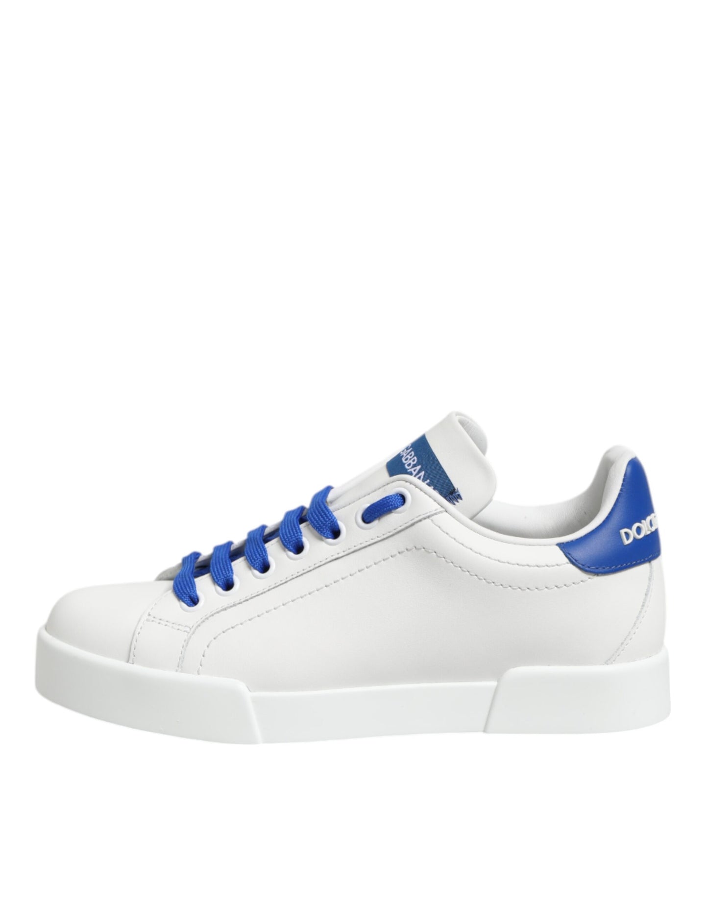 Dolce & Gabbana White Blue Leather Low Top Sneakers Shoes Curated Luxury Accessories by Orvyn