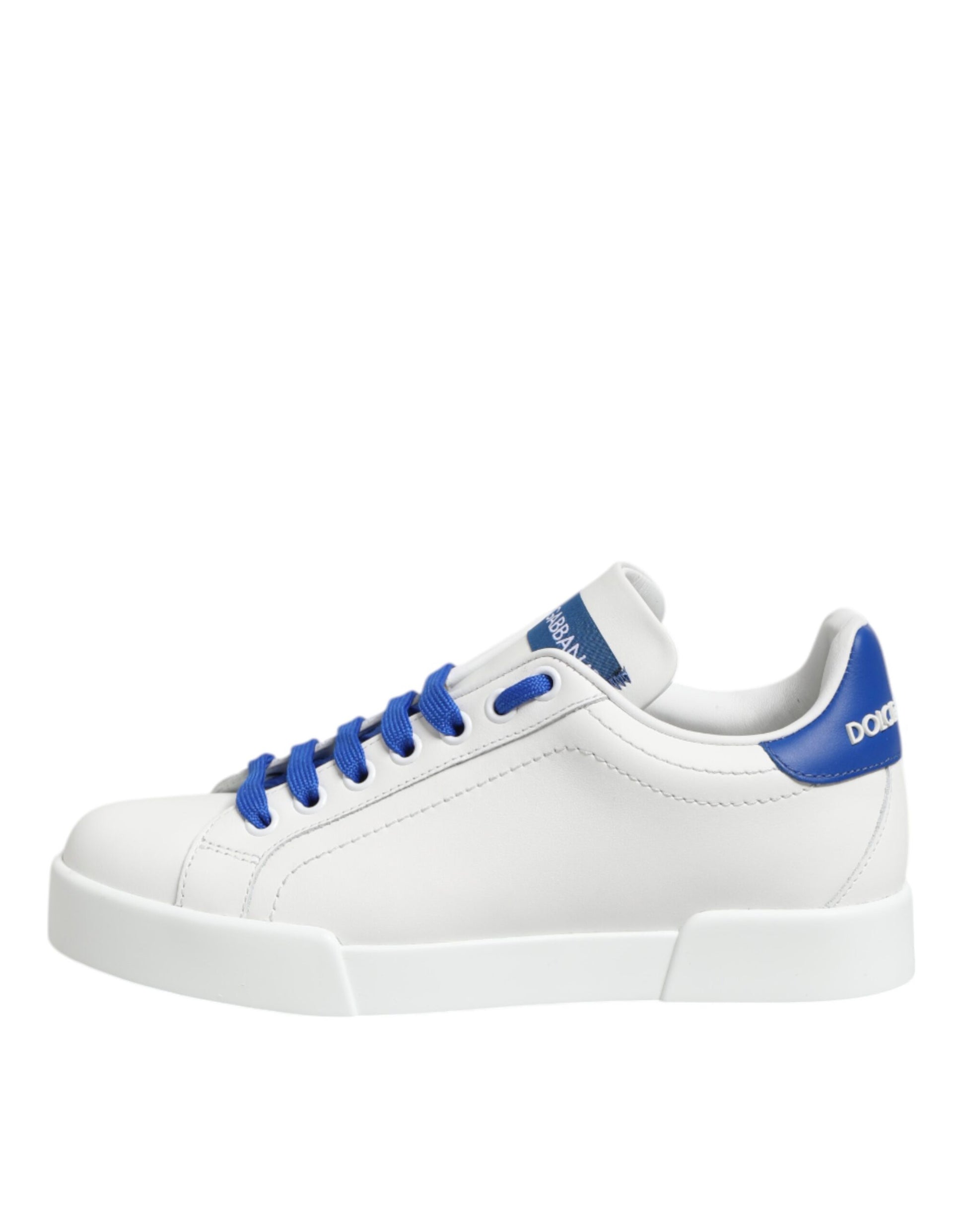 Dolce & Gabbana White Blue Leather Low Top Sneakers Shoes Curated Luxury Accessories by Orvyn