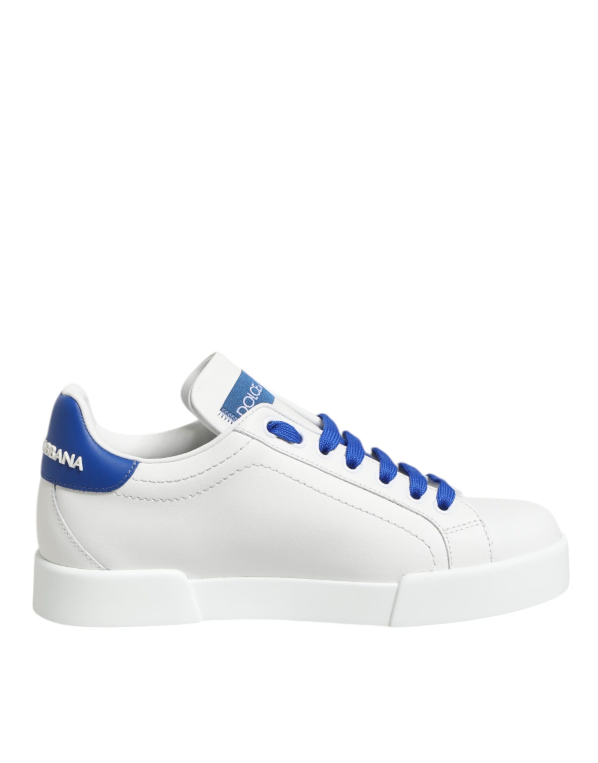 Dolce & Gabbana White Blue Leather Low Top Sneakers Shoes Curated Luxury Accessories by Orvyn