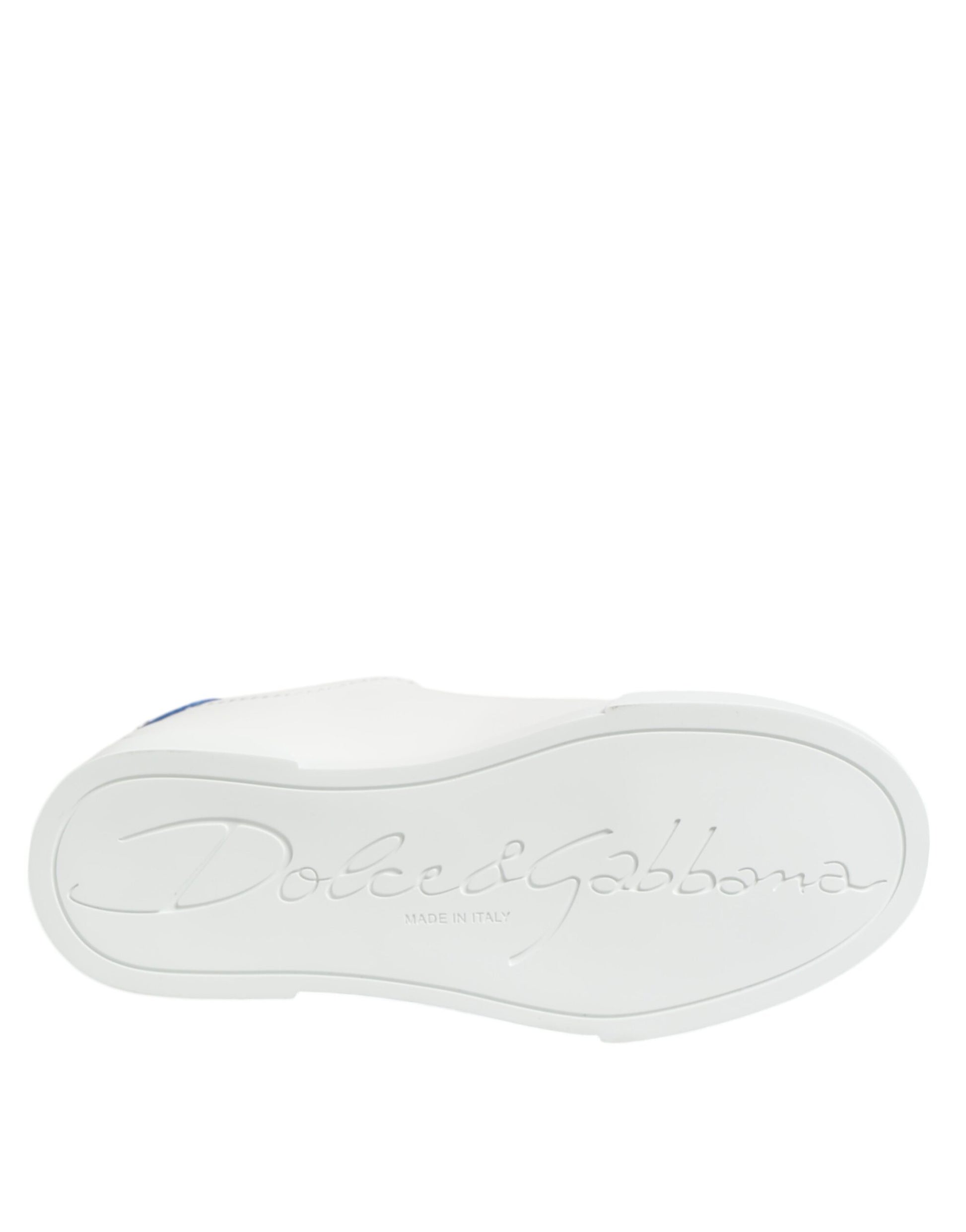 Dolce & Gabbana White Blue Leather Low Top Sneakers Shoes Curated Luxury Accessories by Orvyn