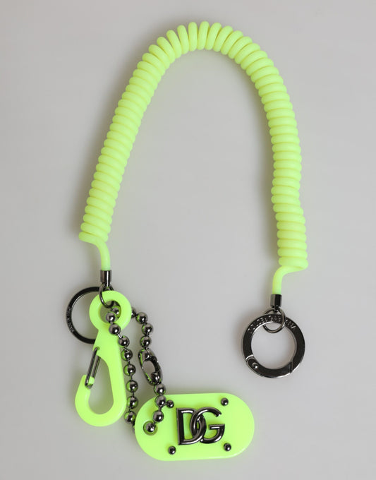 Dolce & Gabbana Green Springy Key Holder DG Logo Men's Keychain Keyring Curated Luxury Accessories by Orvyn