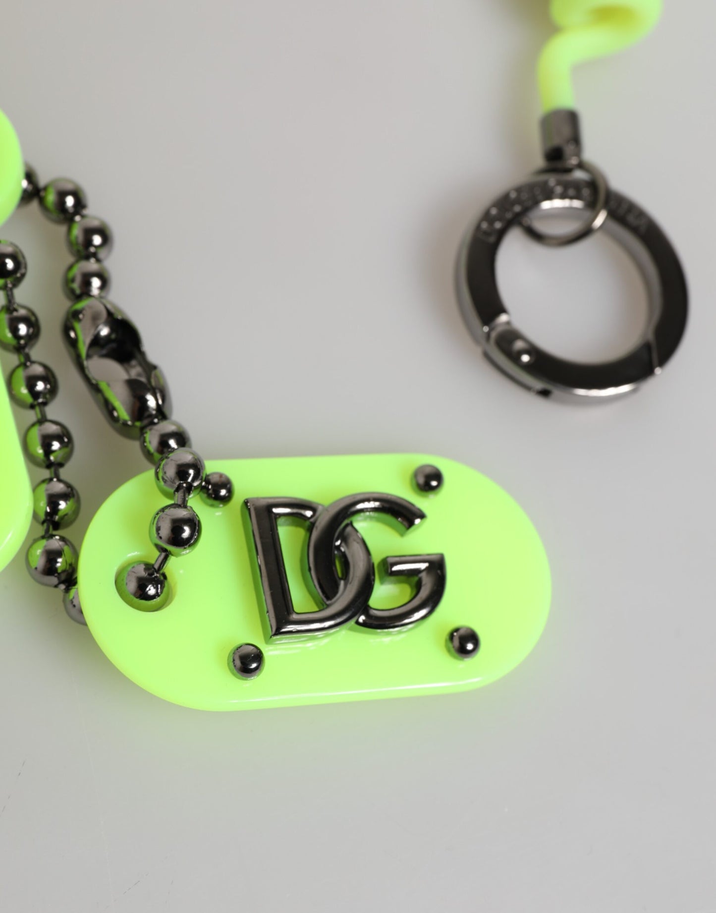 Dolce & Gabbana Green Springy Key Holder DG Logo Men's Keychain Keyring Curated Luxury Accessories by Orvyn