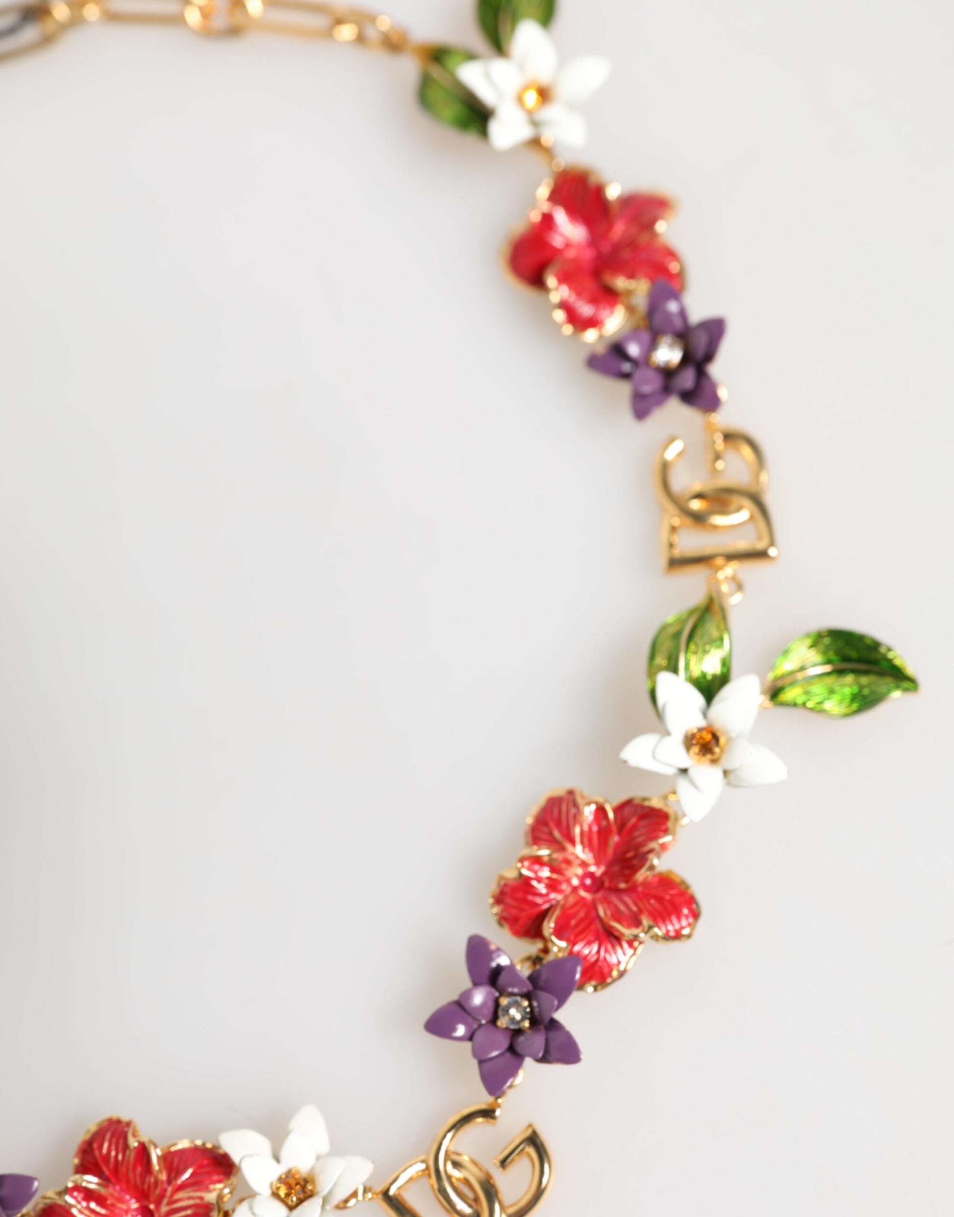Dolce & Gabbana Gold Brass Logo Detail Floral Fashion Jewelry Necklace Curated Luxury Accessories by Orvyn