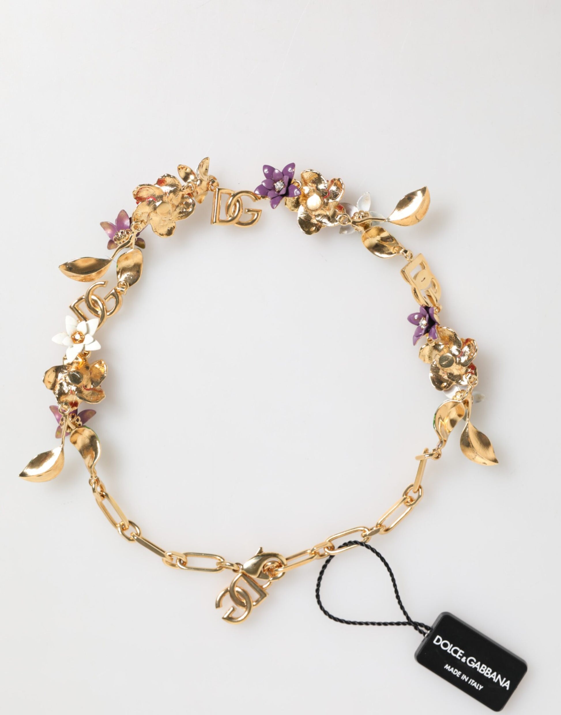 Dolce & Gabbana Gold Brass Logo Detail Floral Fashion Jewelry Necklace Curated Luxury Accessories by Orvyn