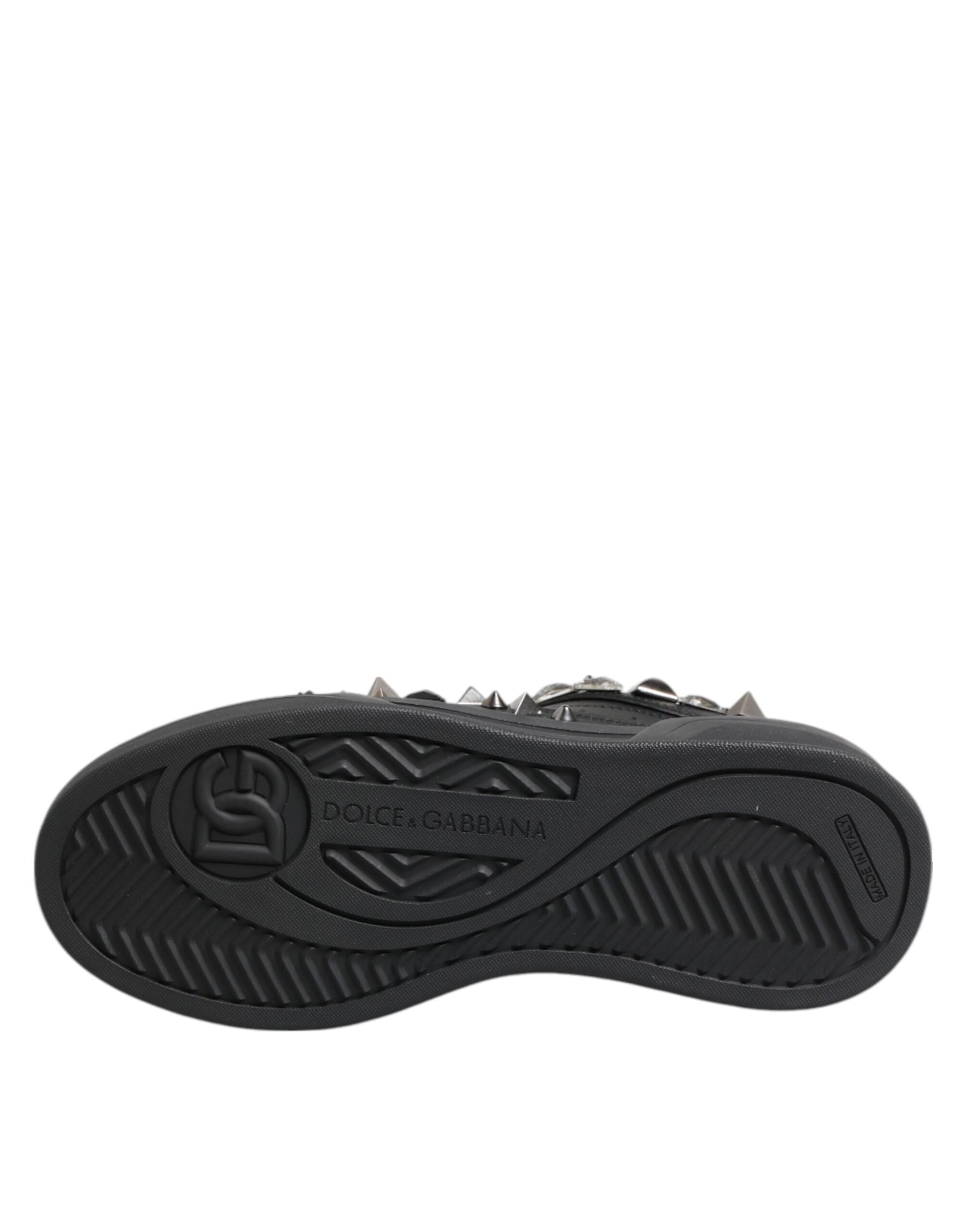 Dolce & Gabbana Black Leather Studded Low Top Sneakers Shoes Curated Luxury Accessories by Orvyn