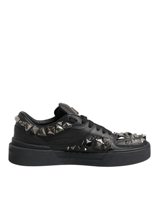 Dolce & Gabbana Black Leather Studded Low Top Sneakers Shoes Curated Luxury Accessories by Orvyn