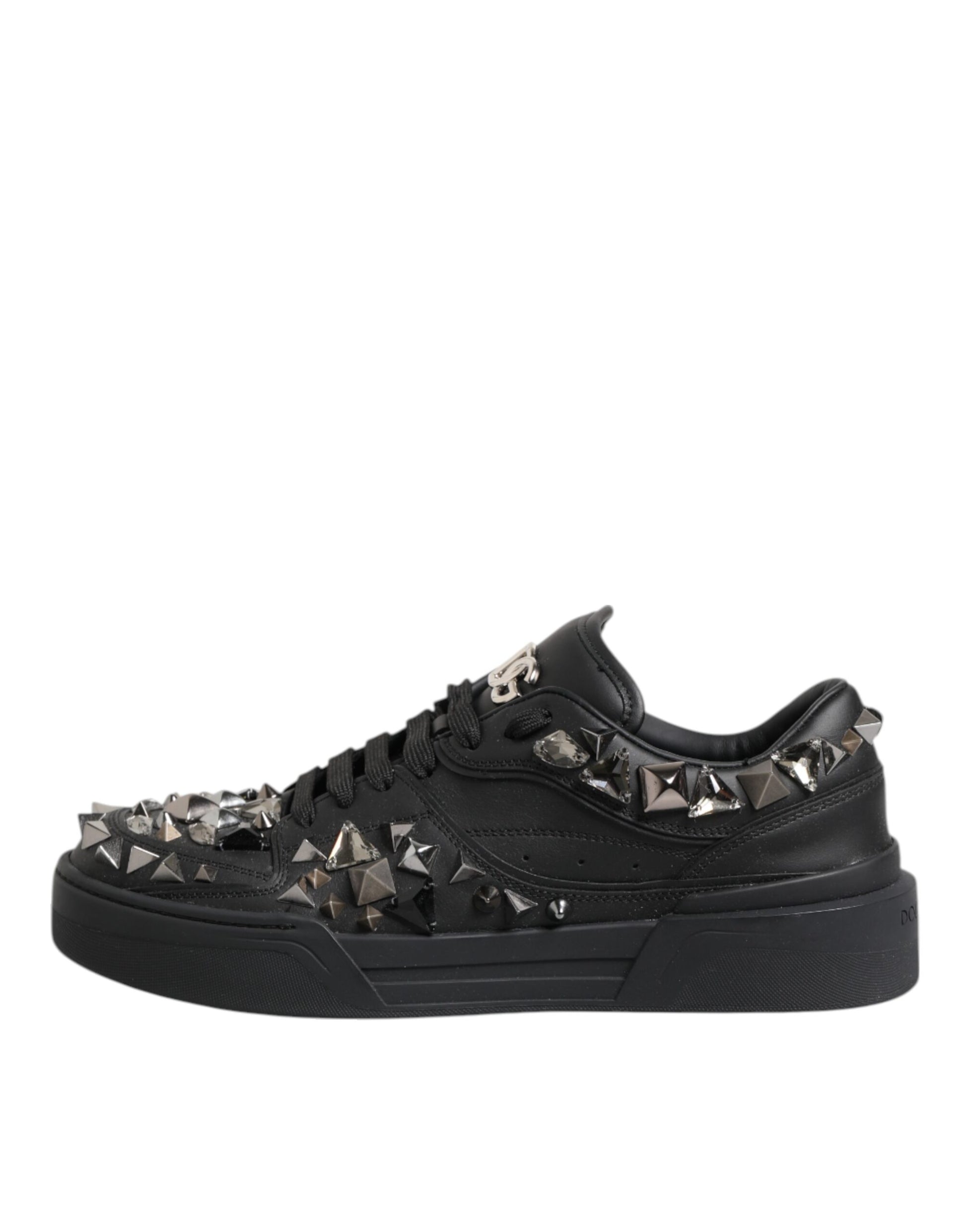 Dolce & Gabbana Black Leather Studded Low Top Sneakers Shoes Curated Luxury Accessories by Orvyn