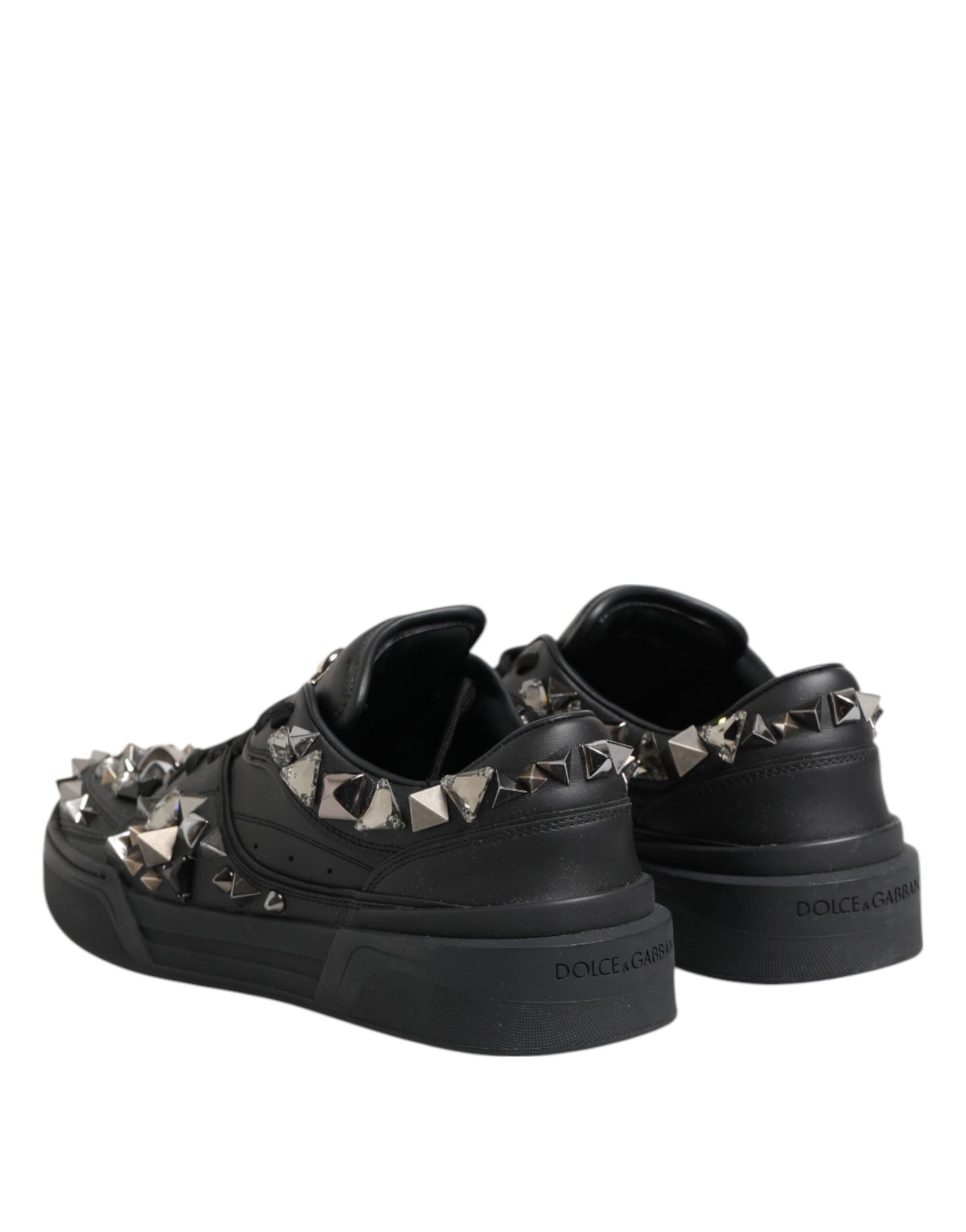 Dolce & Gabbana Black Leather Studded Low Top Sneakers Shoes Curated Luxury Accessories by Orvyn