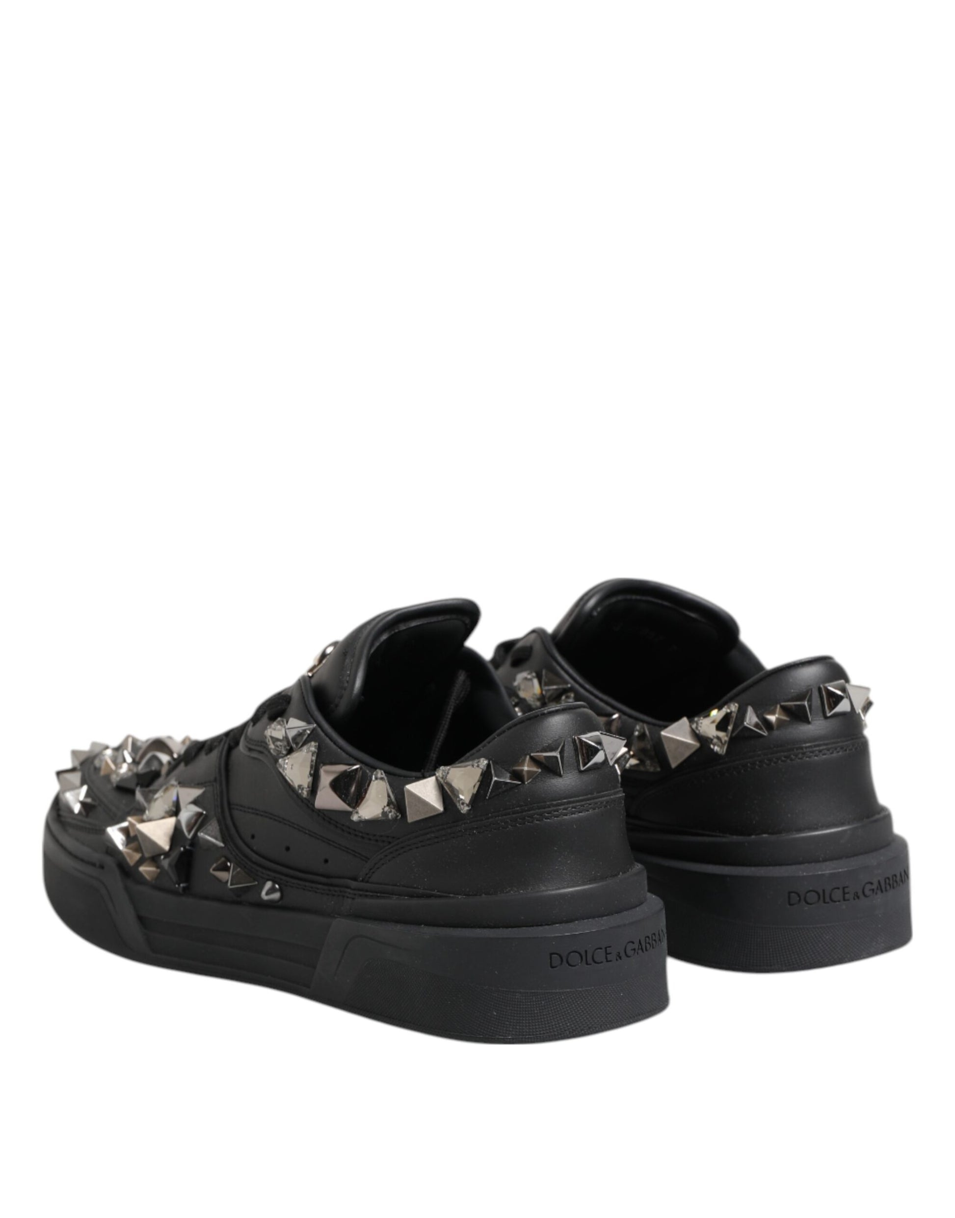 Dolce & Gabbana Black Leather Studded Low Top Sneakers Shoes Curated Luxury Accessories by Orvyn