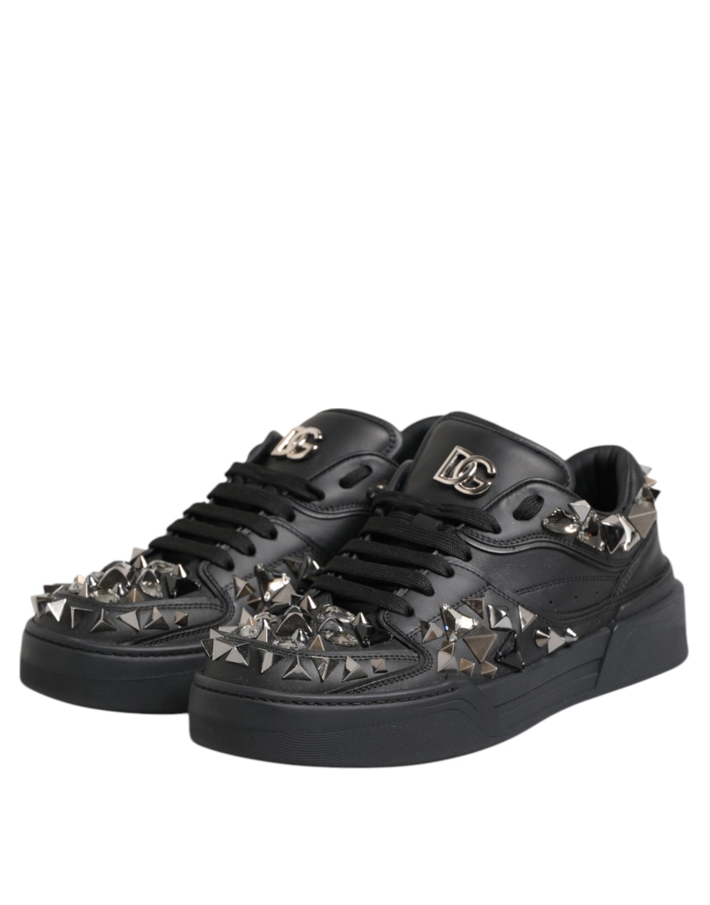 Dolce & Gabbana Black Leather Studded Low Top Sneakers Shoes Curated Luxury Accessories by Orvyn