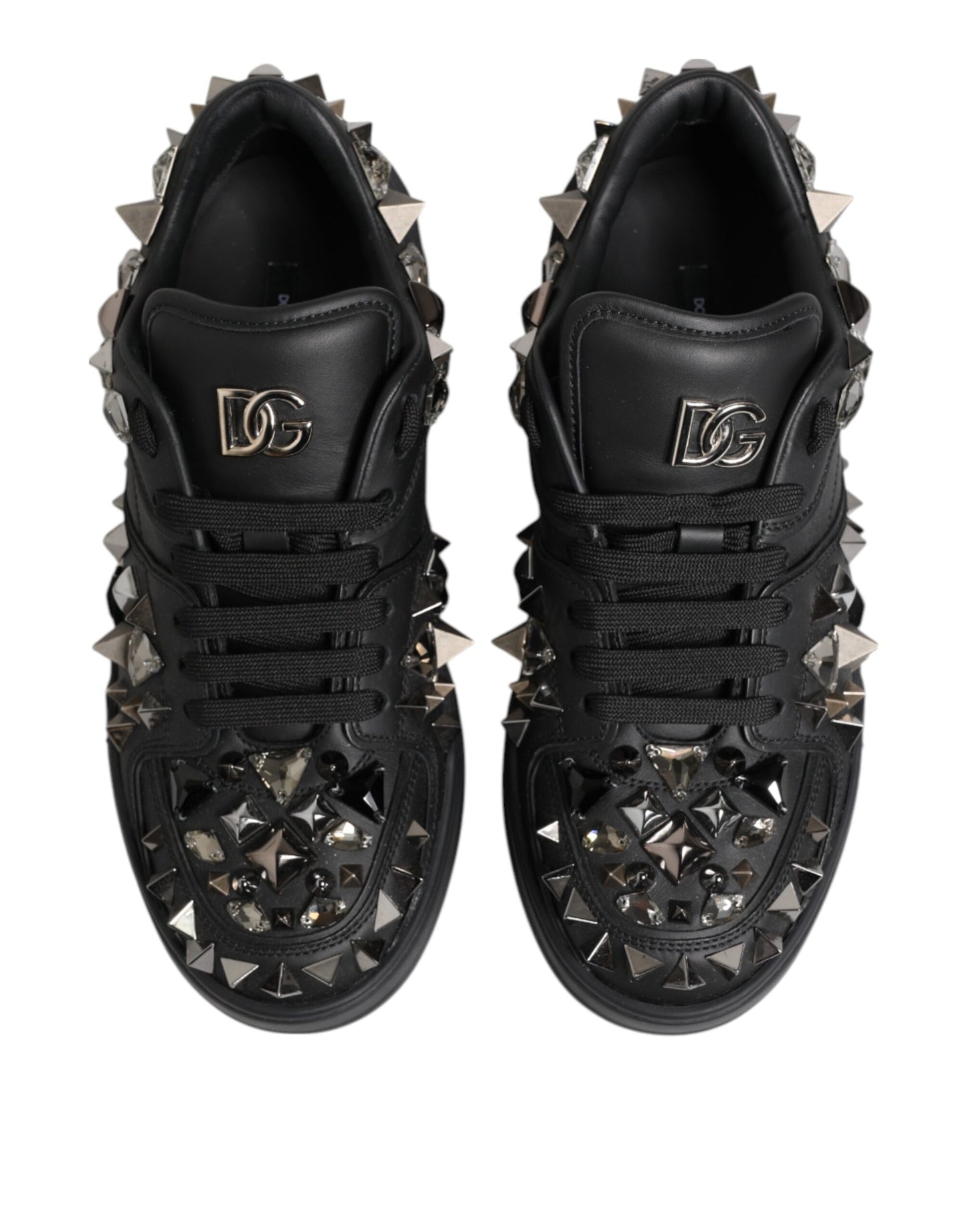 Dolce & Gabbana Black Leather Studded Low Top Sneakers Shoes Curated Luxury Accessories by Orvyn