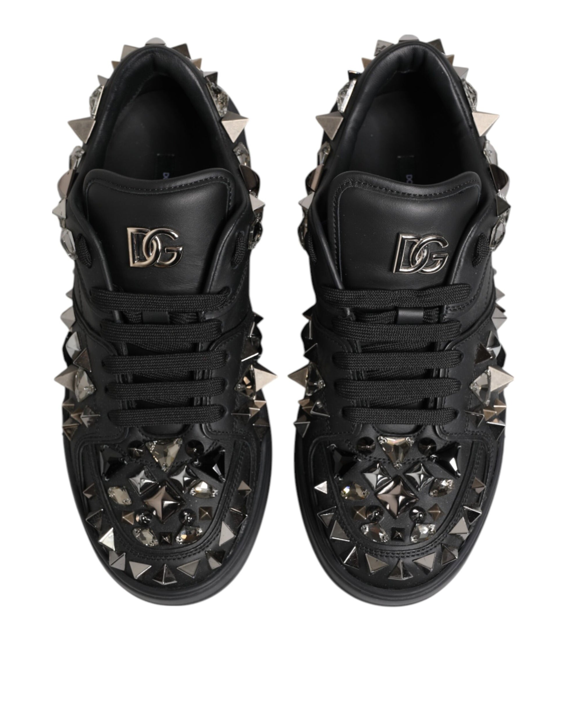 Dolce & Gabbana Black Leather Studded Low Top Sneakers Shoes Curated Luxury Accessories by Orvyn