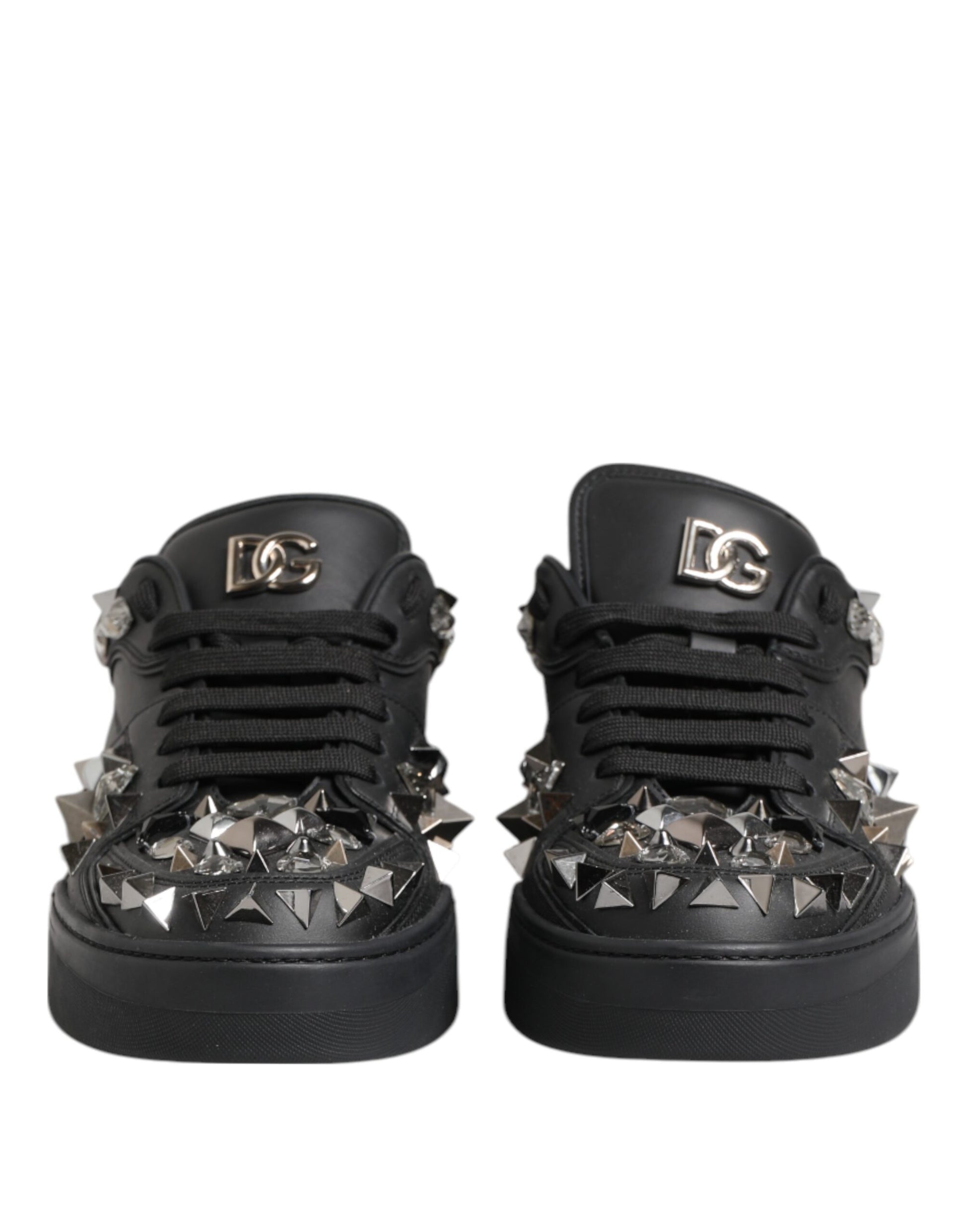 Dolce & Gabbana Black Leather Studded Low Top Sneakers Shoes Curated Luxury Accessories by Orvyn