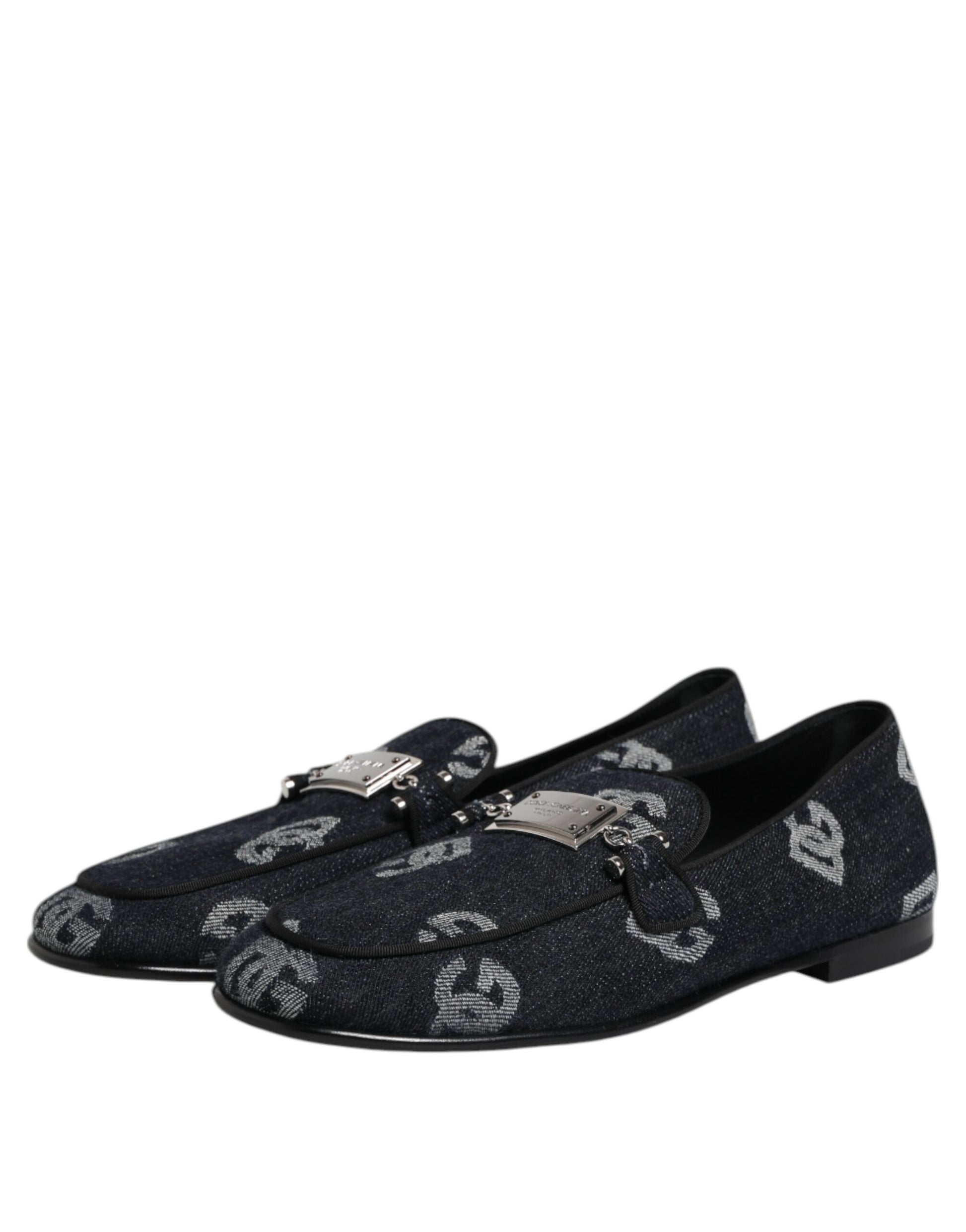 Dolce & Gabbana Blue Logo Cotton Loafers Formal Dress Shoes Curated Luxury Accessories by Orvyn