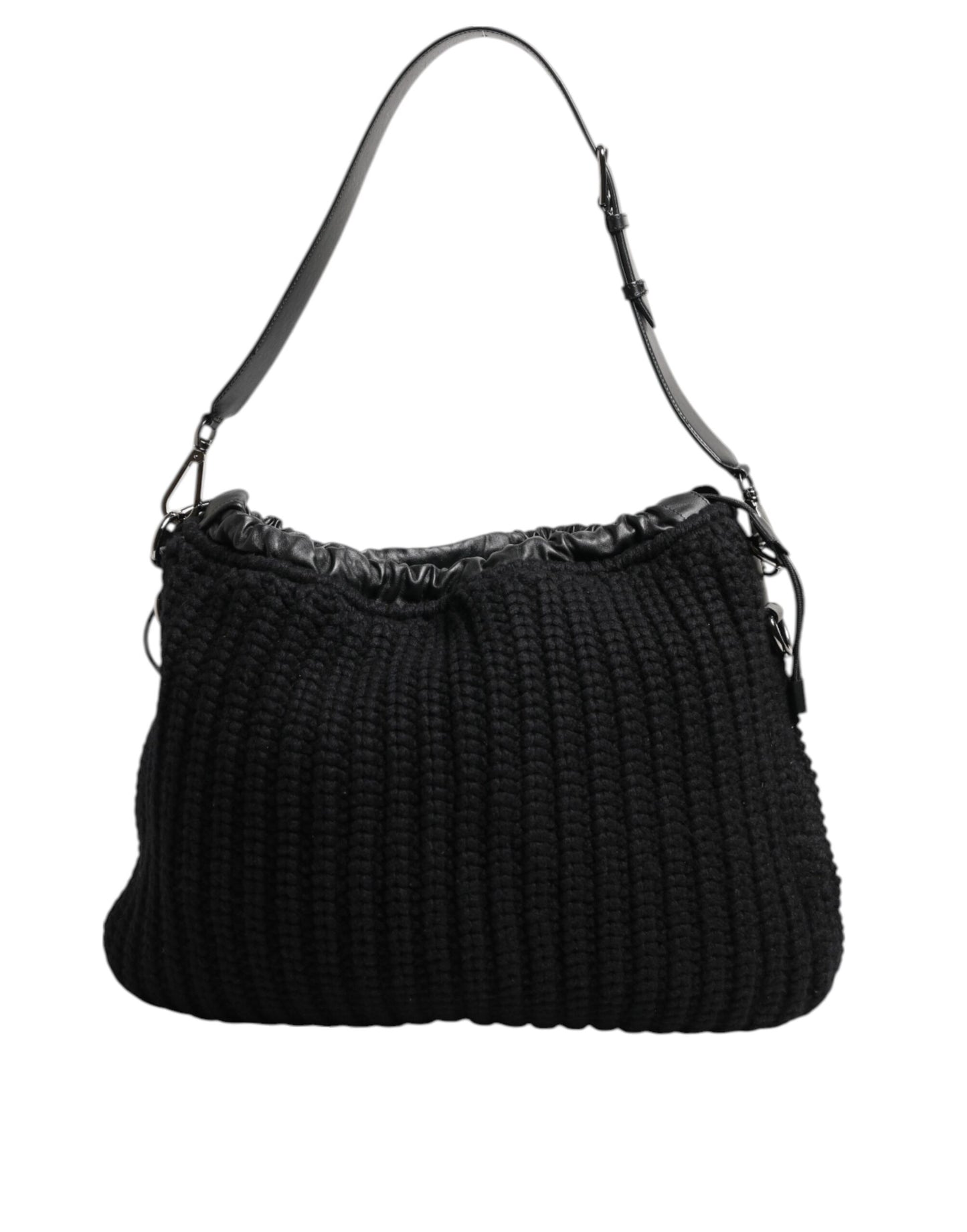 Dolce & Gabbana Black Cashmere Knitted Leather Shoulder Women Borse Bag Curated Luxury Accessories by Orvyn