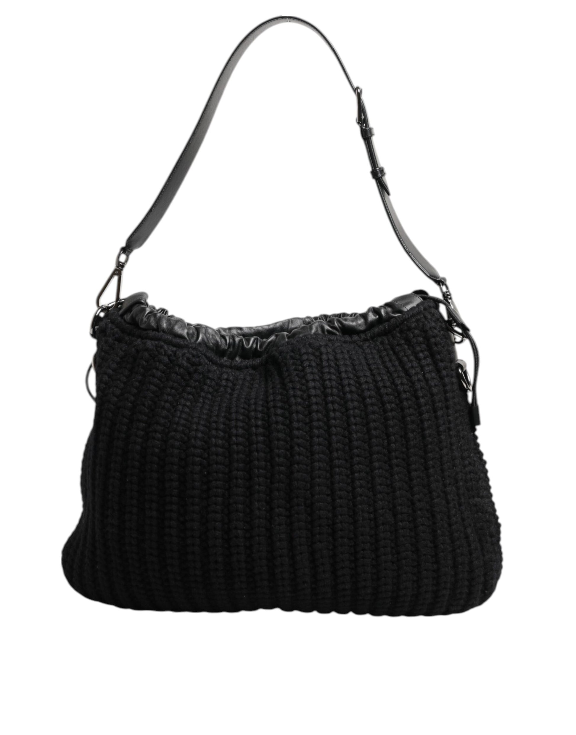 Dolce & Gabbana Black Cashmere Knitted Leather Shoulder Women Borse Bag Curated Luxury Accessories by Orvyn
