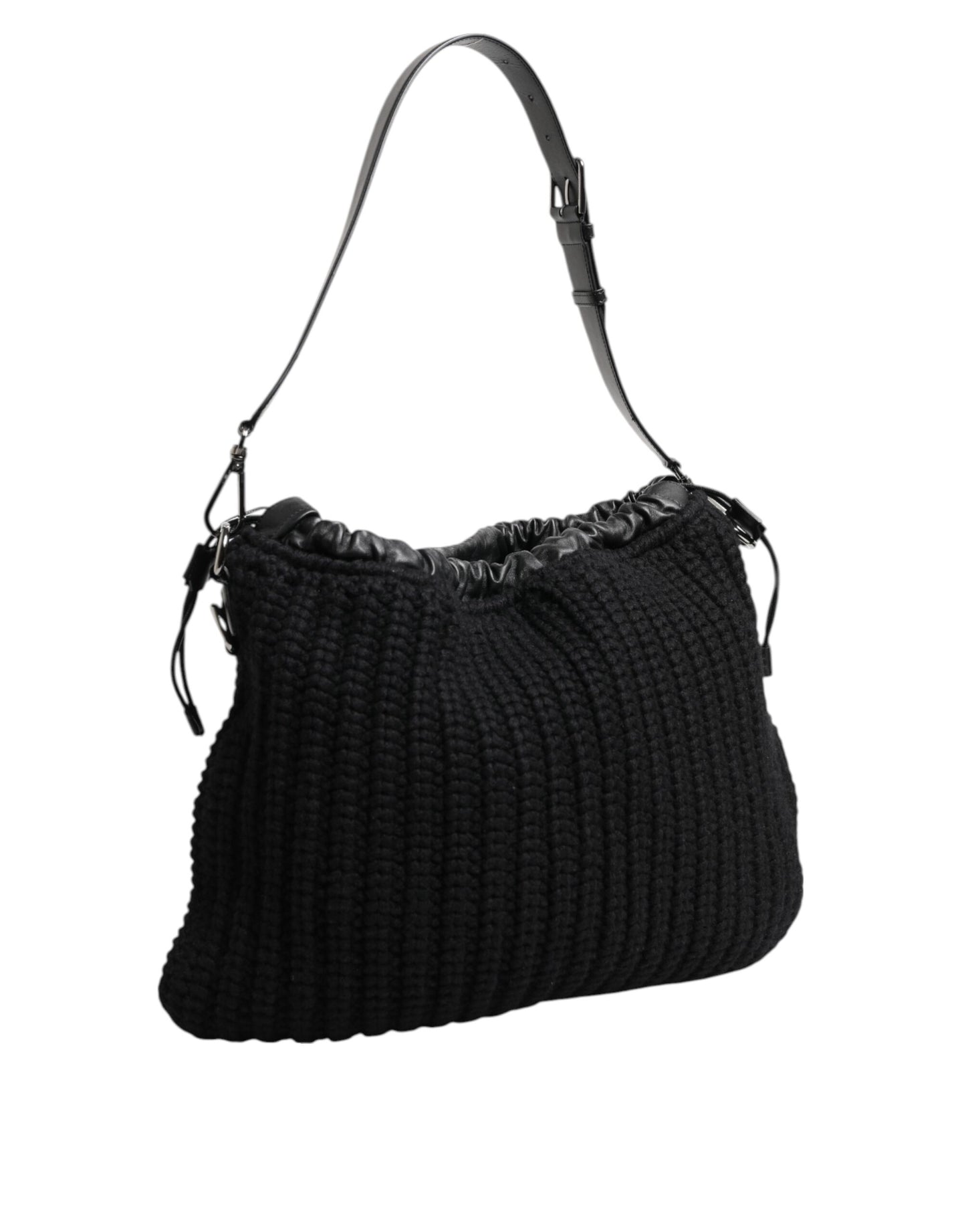Dolce & Gabbana Black Cashmere Knitted Leather Shoulder Women Borse Bag Curated Luxury Accessories by Orvyn