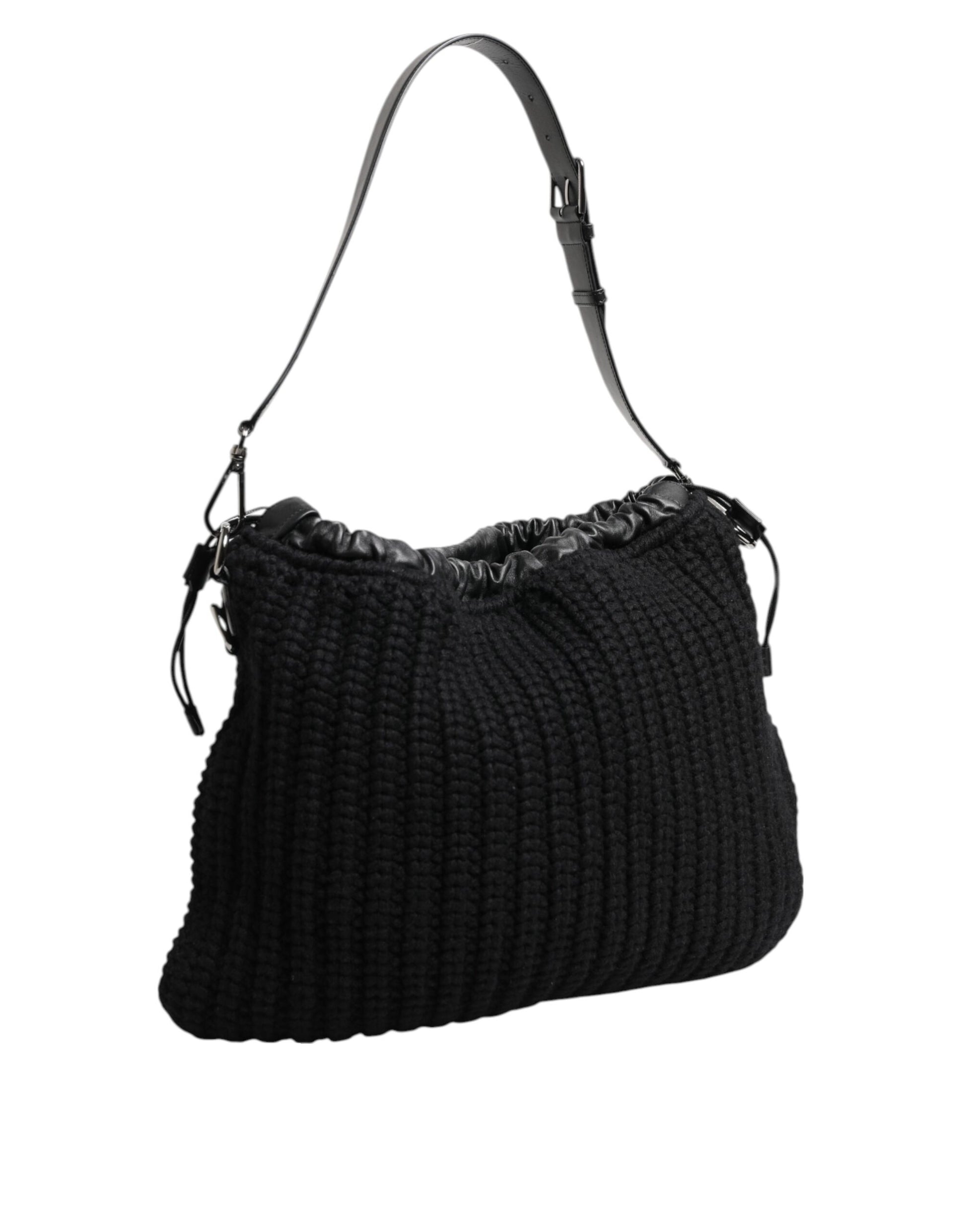 Dolce & Gabbana Black Cashmere Knitted Leather Shoulder Women Borse Bag Curated Luxury Accessories by Orvyn
