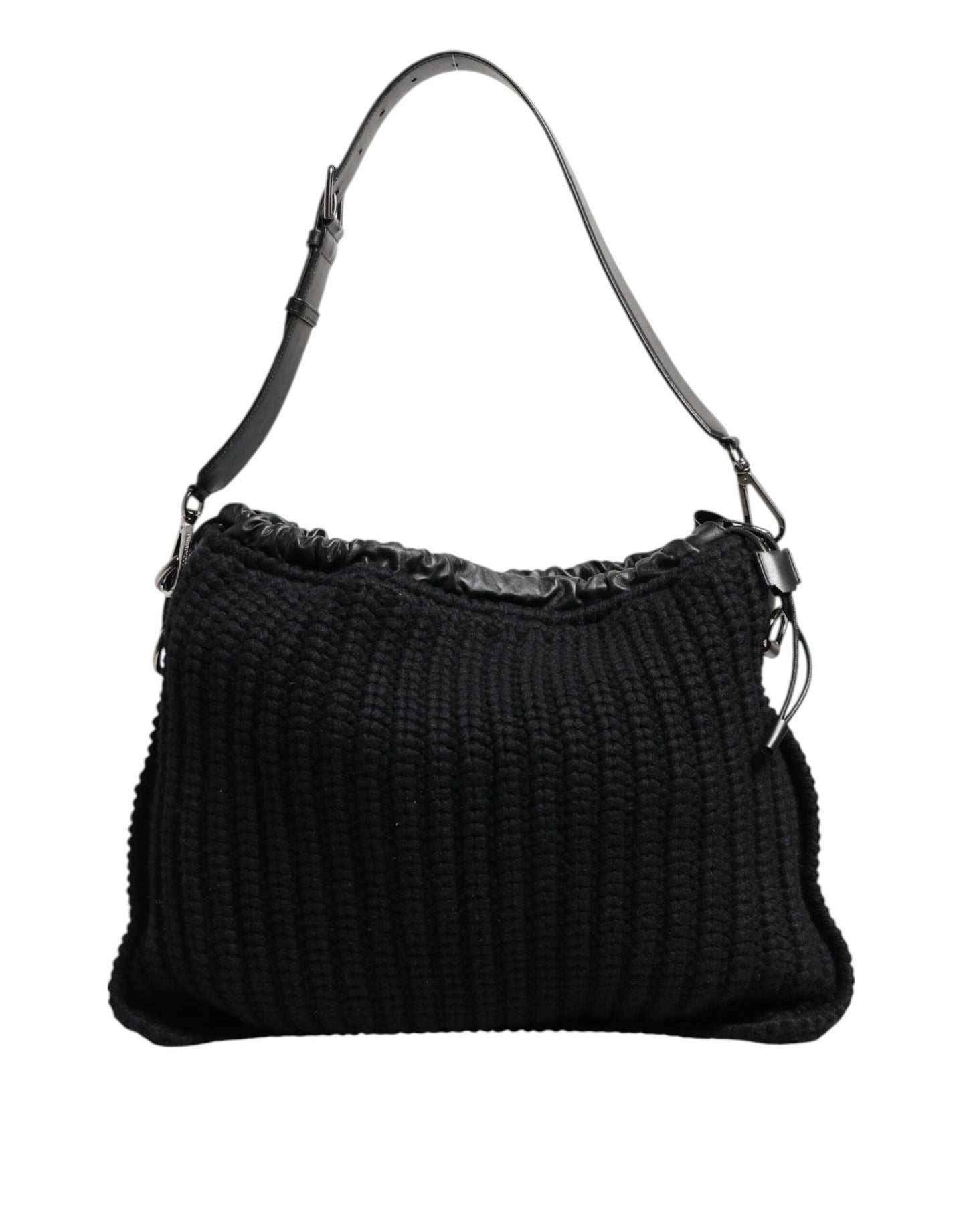 Dolce & Gabbana Black Cashmere Knitted Leather Shoulder Women Borse Bag Curated Luxury Accessories by Orvyn