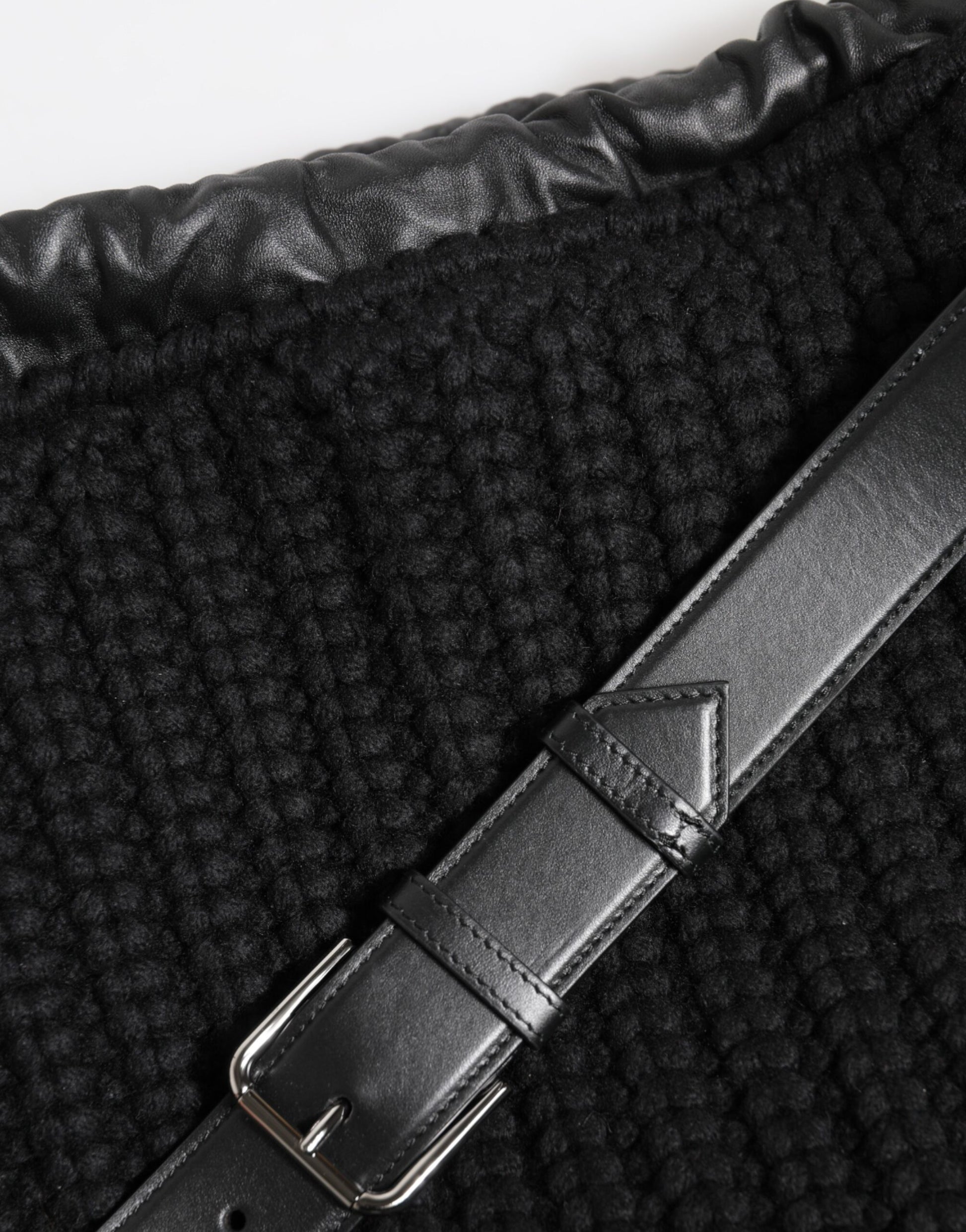 Dolce & Gabbana Black Cashmere Knitted Leather Shoulder Women Borse Bag Curated Luxury Accessories by Orvyn