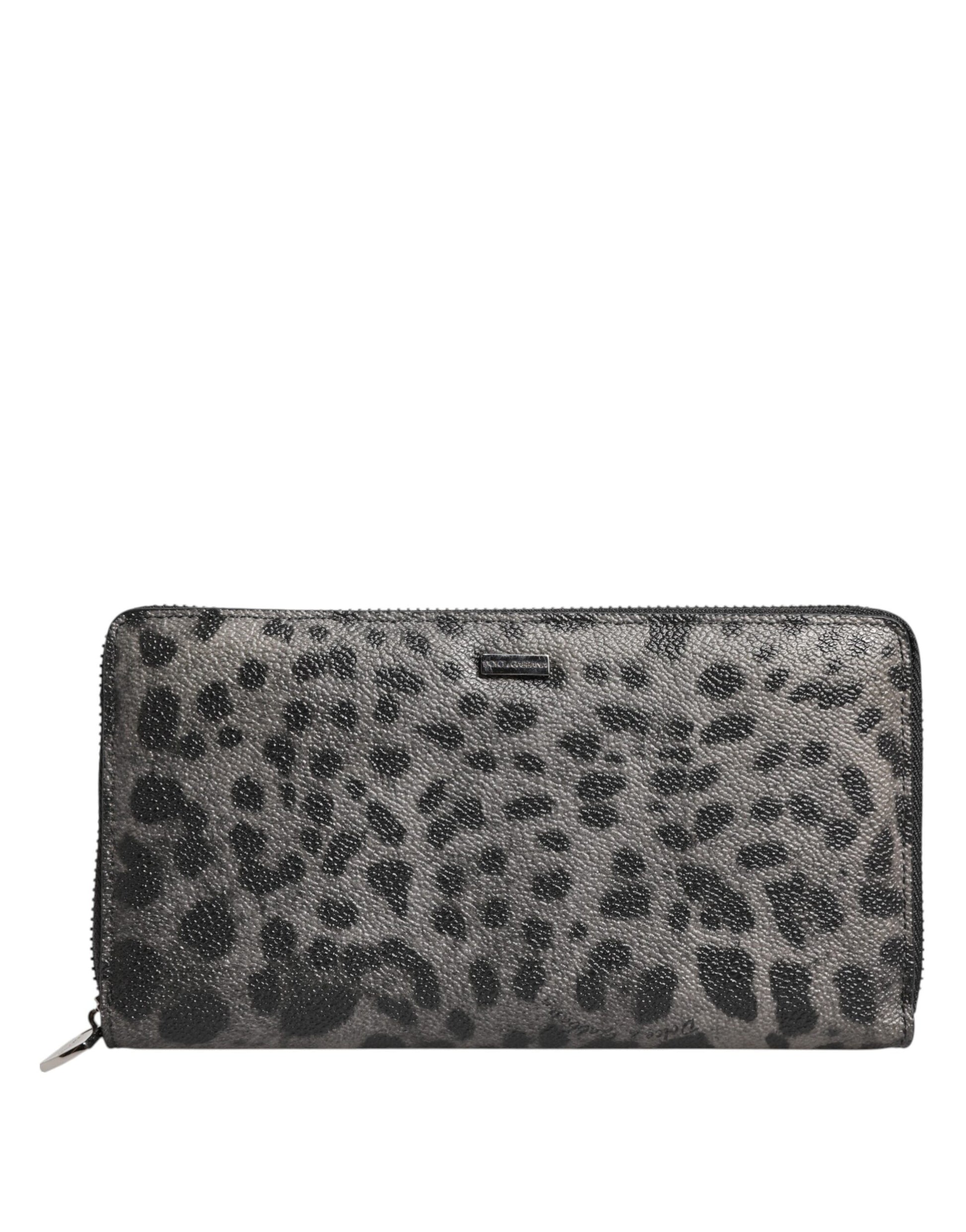 Dolce & Gabbana Black Gray Leopard Leather Zip Around Continental Wallet Curated Luxury Accessories by Orvyn