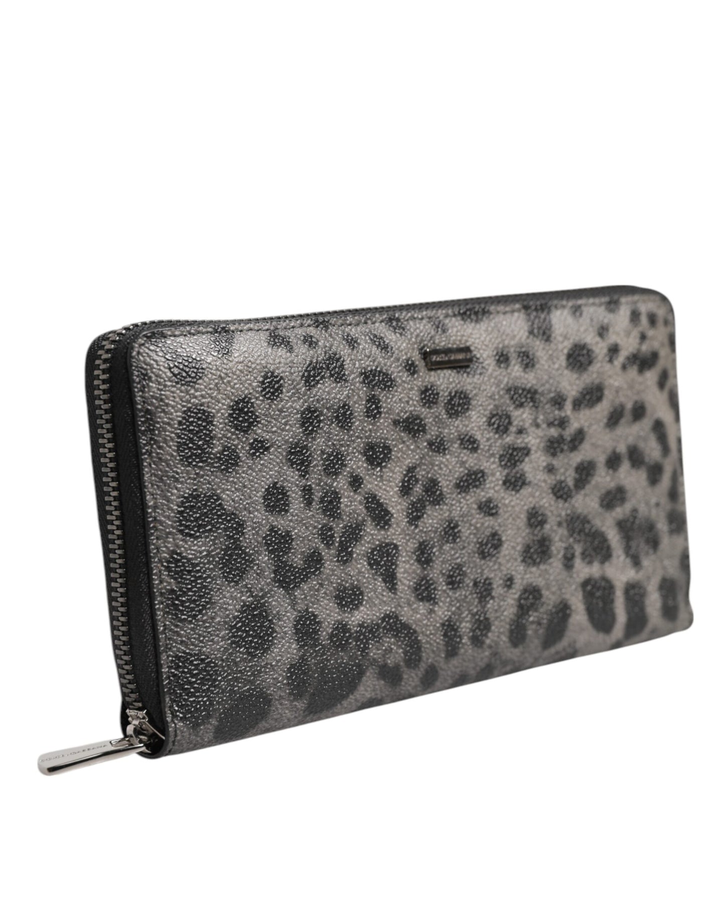 Dolce & Gabbana Black Gray Leopard Leather Zip Around Continental Wallet Curated Luxury Accessories by Orvyn