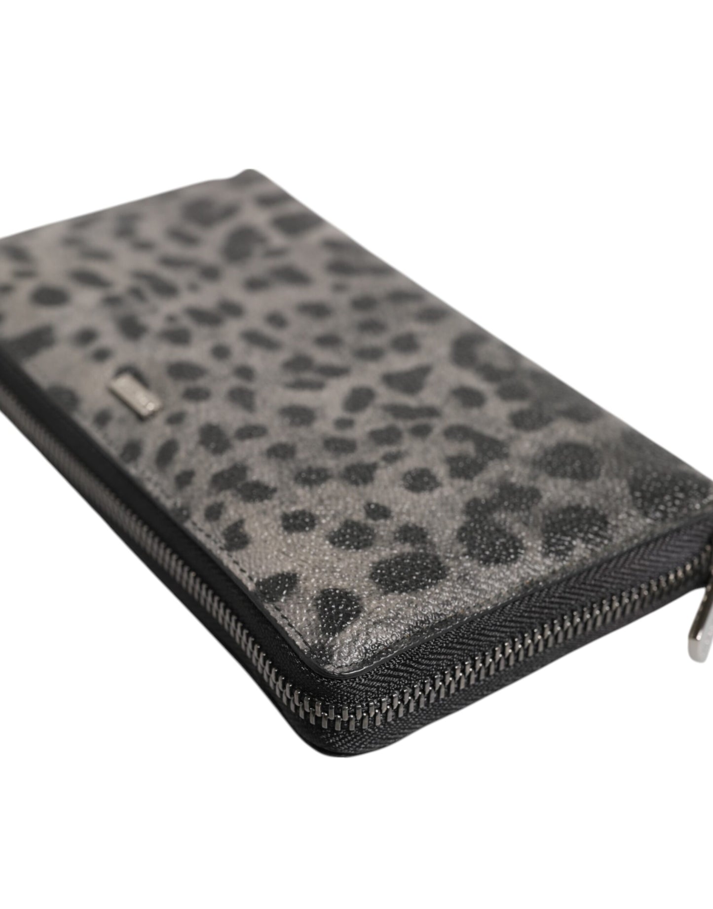 Dolce & Gabbana Black Gray Leopard Leather Zip Around Continental Wallet Curated Luxury Accessories by Orvyn