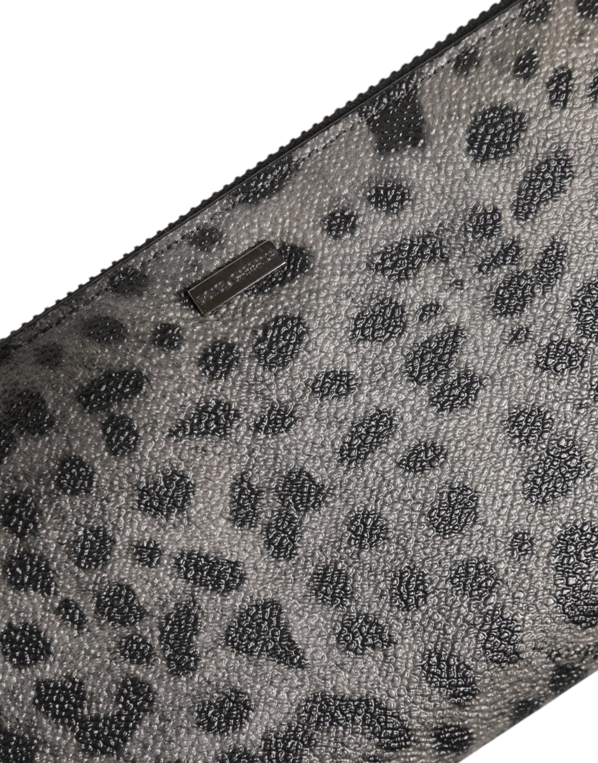 Dolce & Gabbana Black Gray Leopard Leather Zip Around Continental Wallet Curated Luxury Accessories by Orvyn