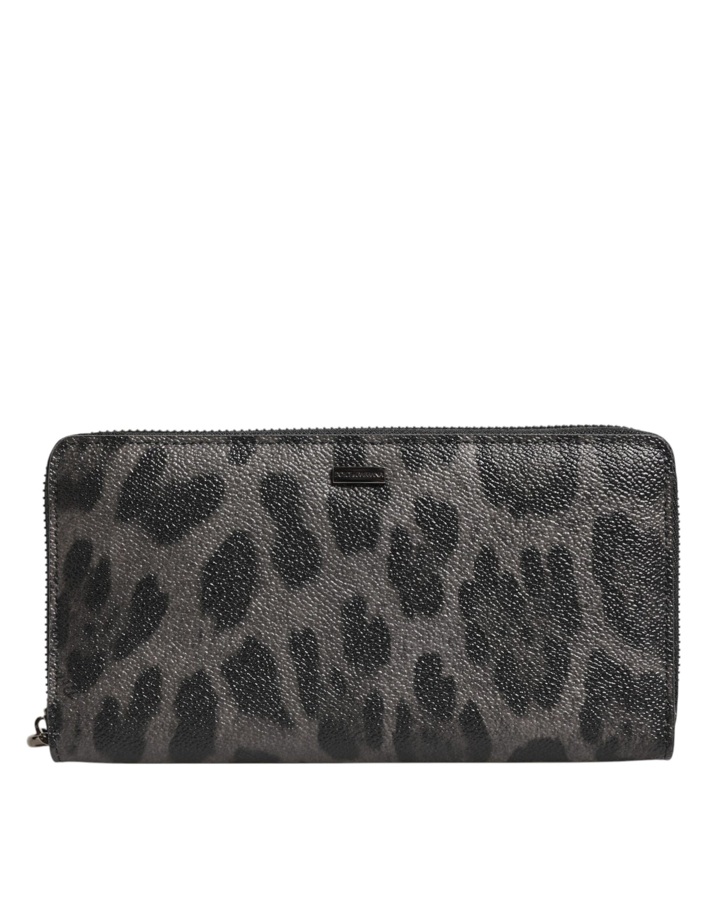 Dolce & Gabbana Black Gray Leopard Leather Zip Around Continental Wallet Curated Luxury Accessories by Orvyn