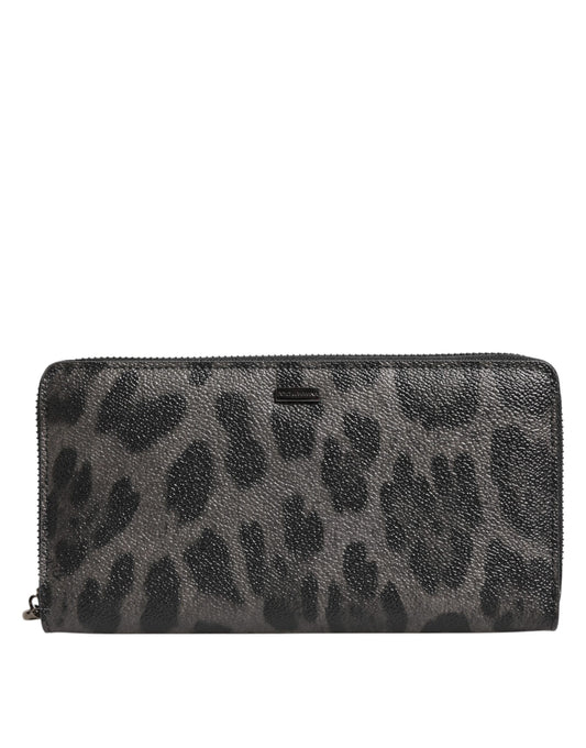 Dolce & Gabbana Black Gray Leopard Leather Zip Around Continental Wallet Curated Luxury Accessories by Orvyn