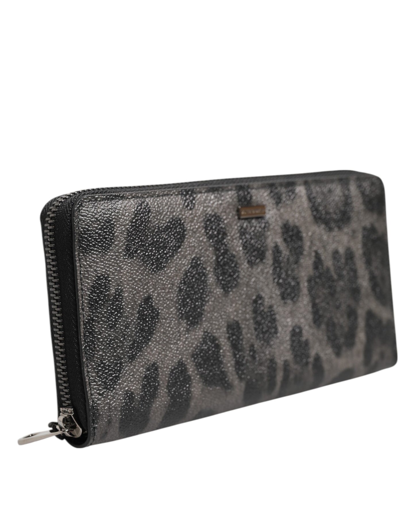 Dolce & Gabbana Black Gray Leopard Leather Zip Around Continental Wallet Curated Luxury Accessories by Orvyn
