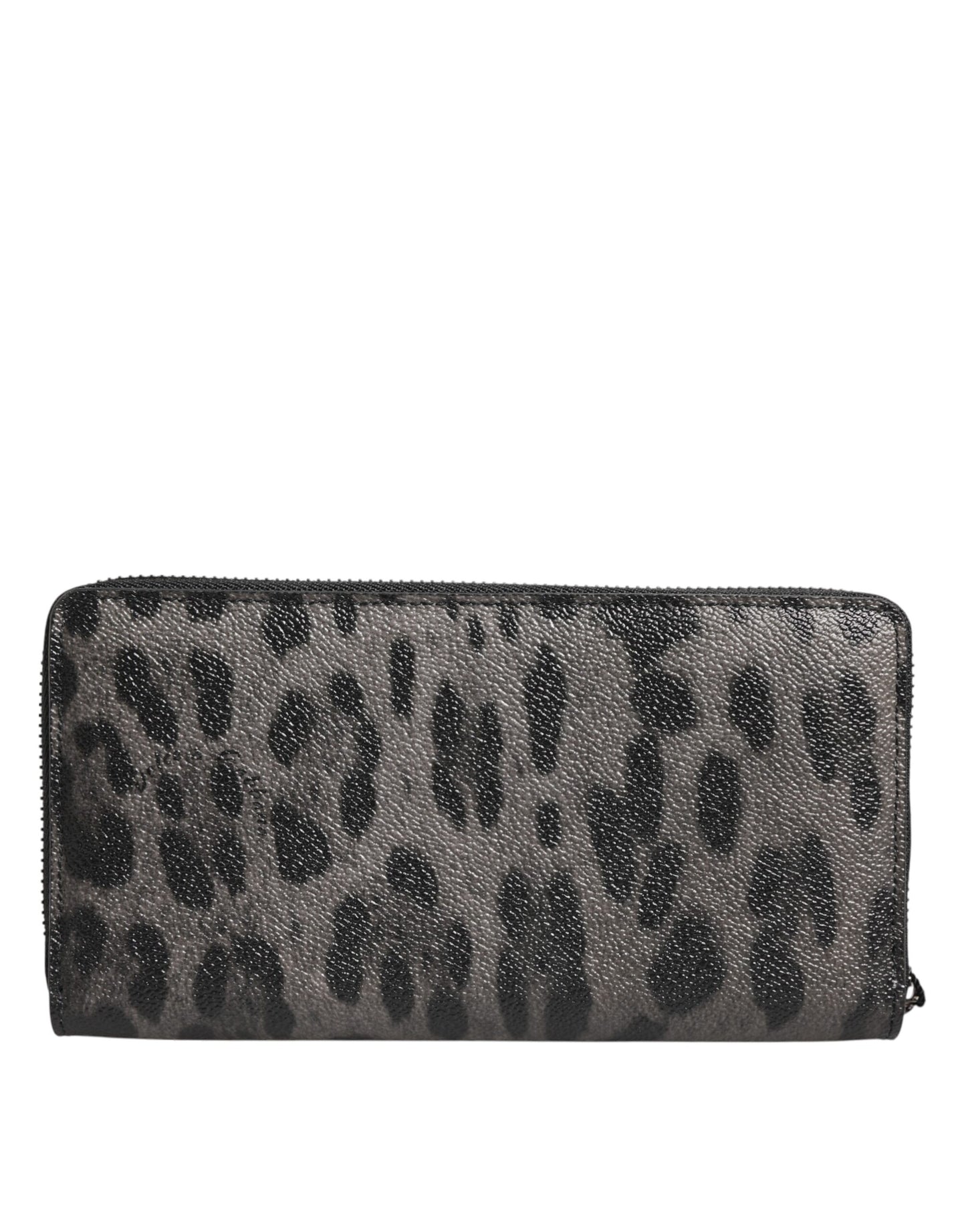 Dolce & Gabbana Black Gray Leopard Leather Zip Around Continental Wallet Curated Luxury Accessories by Orvyn