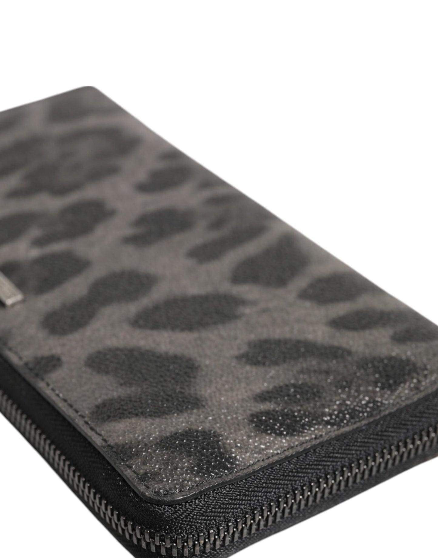 Dolce & Gabbana Black Gray Leopard Leather Zip Around Continental Wallet Curated Luxury Accessories by Orvyn