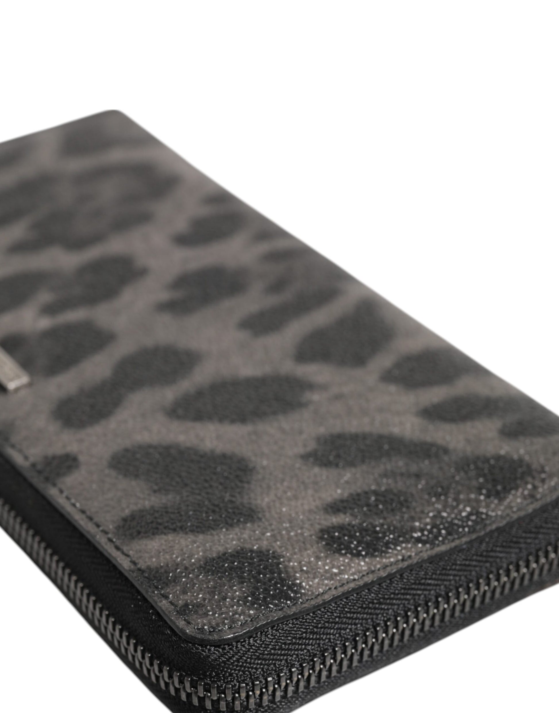 Dolce & Gabbana Black Gray Leopard Leather Zip Around Continental Wallet Curated Luxury Accessories by Orvyn