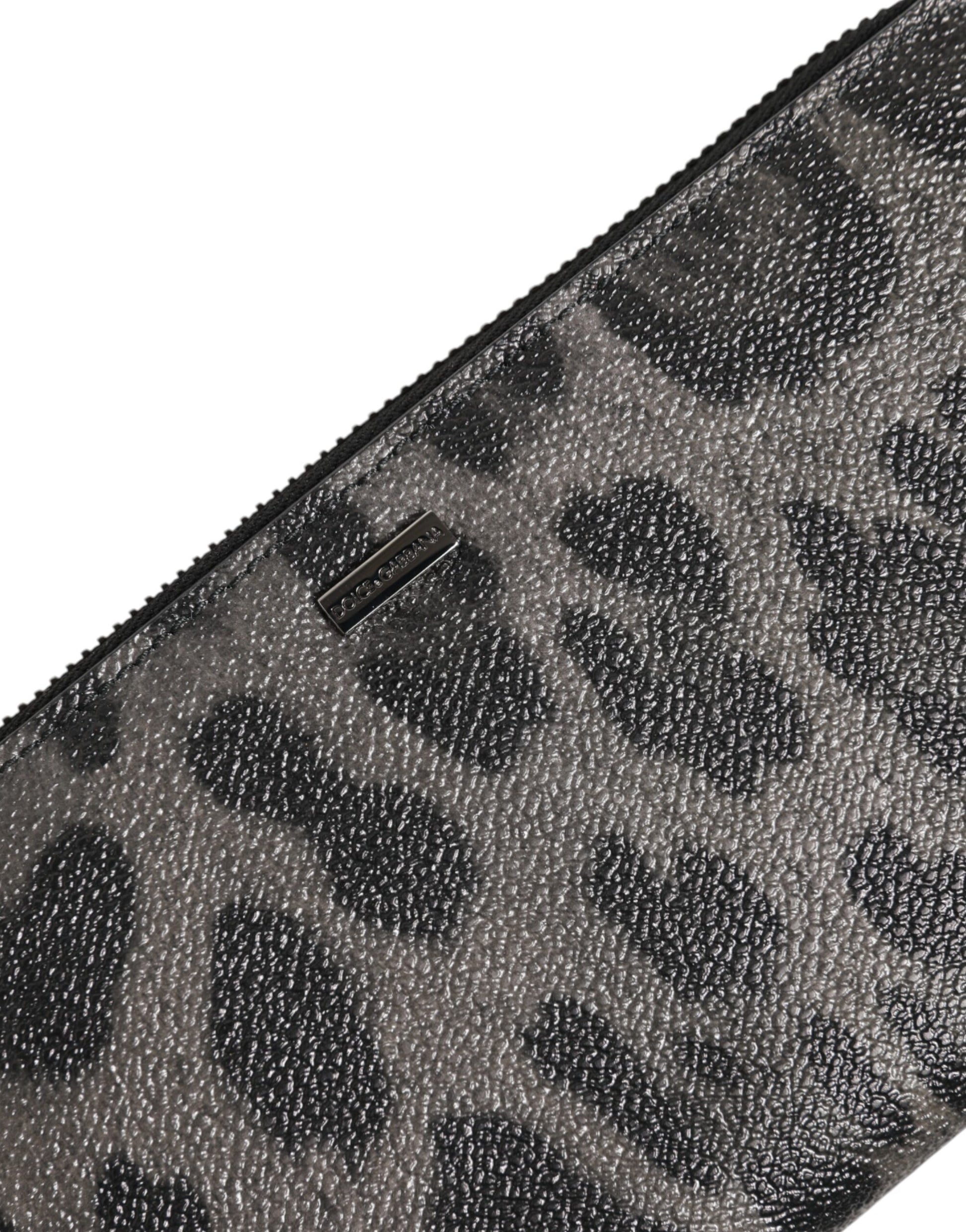 Dolce & Gabbana Black Gray Leopard Leather Zip Around Continental Wallet Curated Luxury Accessories by Orvyn