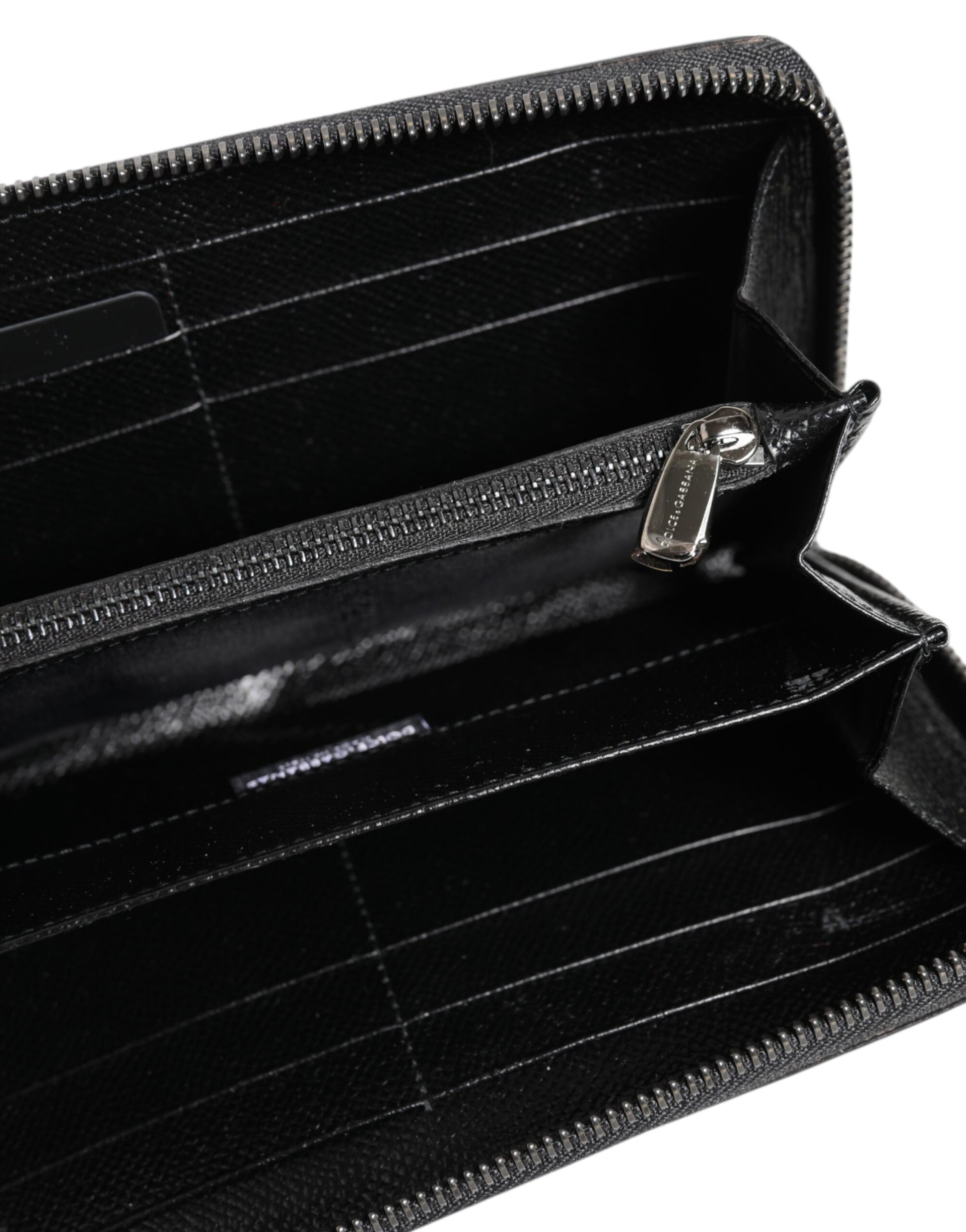Dolce & Gabbana Black Gray Leopard Leather Zip Around Continental Wallet Curated Luxury Accessories by Orvyn