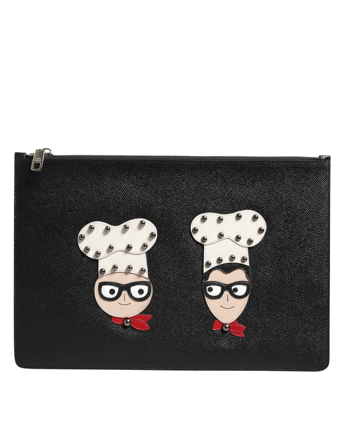 Dolce & Gabbana Black Leather #DGFAMILY Embellished Men Clutch Pouch Bag Curated Luxury Accessories by Orvyn