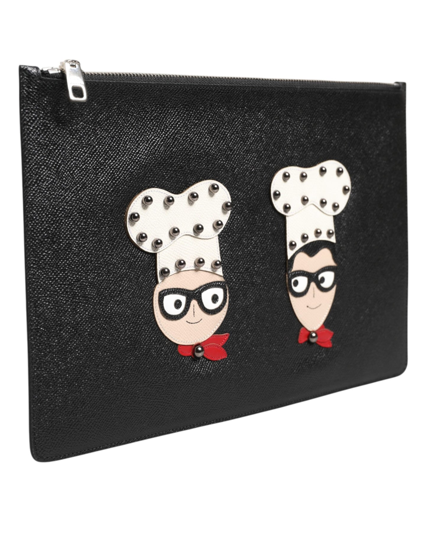 Dolce & Gabbana Black Leather #DGFAMILY Embellished Men Clutch Pouch Bag Curated Luxury Accessories by Orvyn