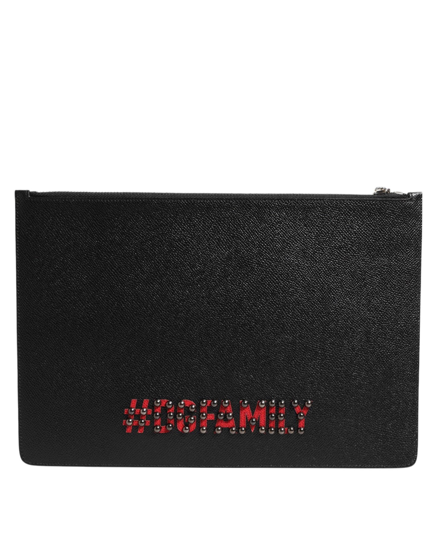 Dolce & Gabbana Black Leather #DGFAMILY Embellished Men Clutch Pouch Bag Curated Luxury Accessories by Orvyn