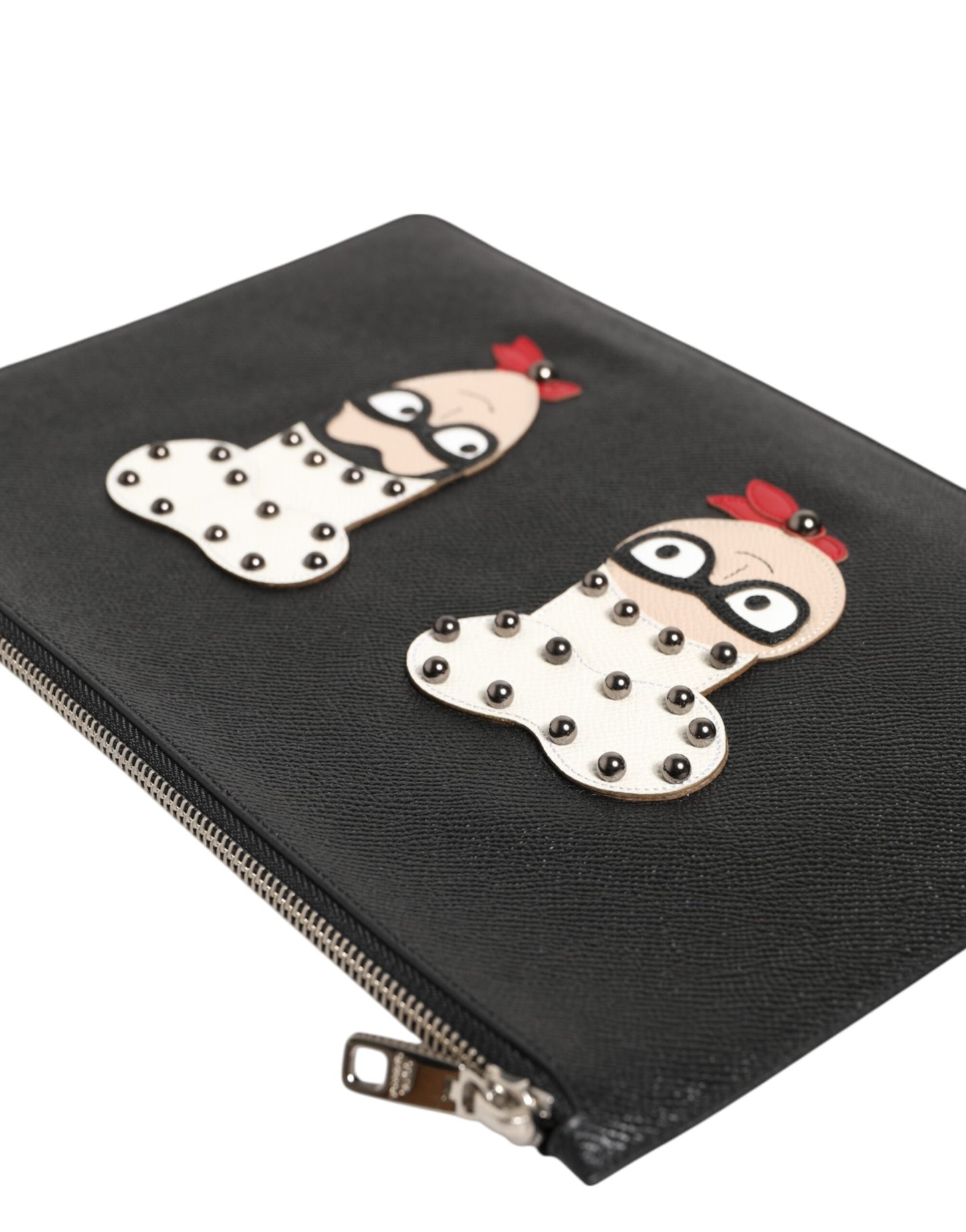Dolce & Gabbana Black Leather #DGFAMILY Embellished Men Clutch Pouch Bag Curated Luxury Accessories by Orvyn