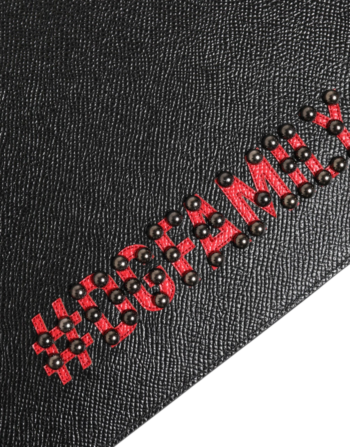 Dolce & Gabbana Black Leather #DGFAMILY Embellished Men Clutch Pouch Bag Curated Luxury Accessories by Orvyn