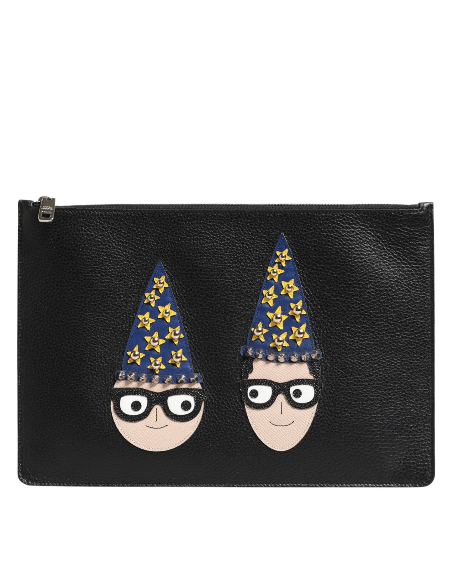 Dolce & Gabbana Black Leather #DGFAMILY Embellished Men Clutch Pouch Bag schwarz