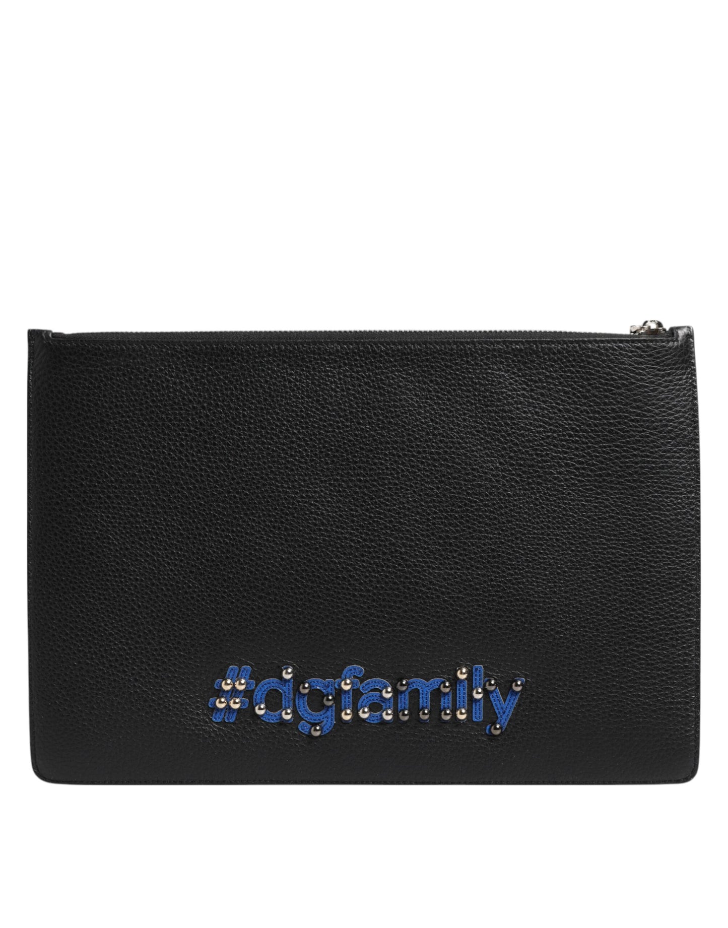 Dolce & Gabbana Black Leather #DGFAMILY Embellished Men Clutch Pouch Bag schwarz