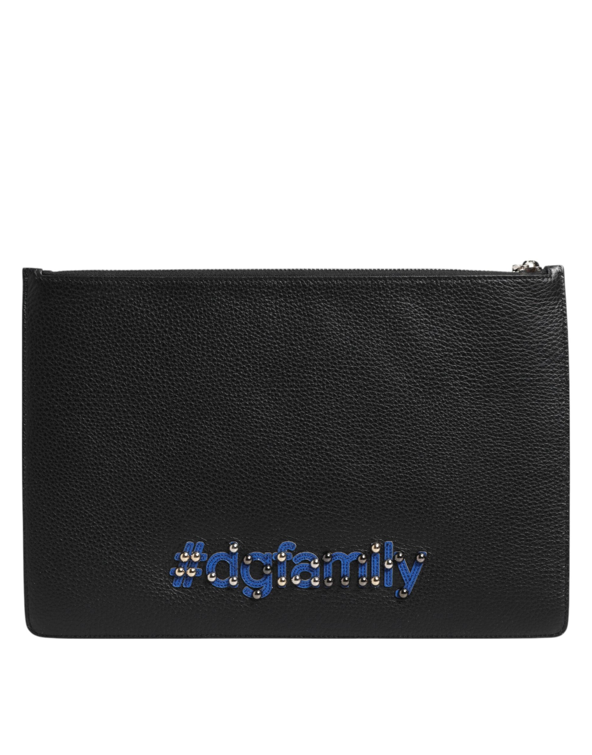 Dolce & Gabbana Black Leather #DGFAMILY Embellished Men Clutch Pouch Bag schwarz