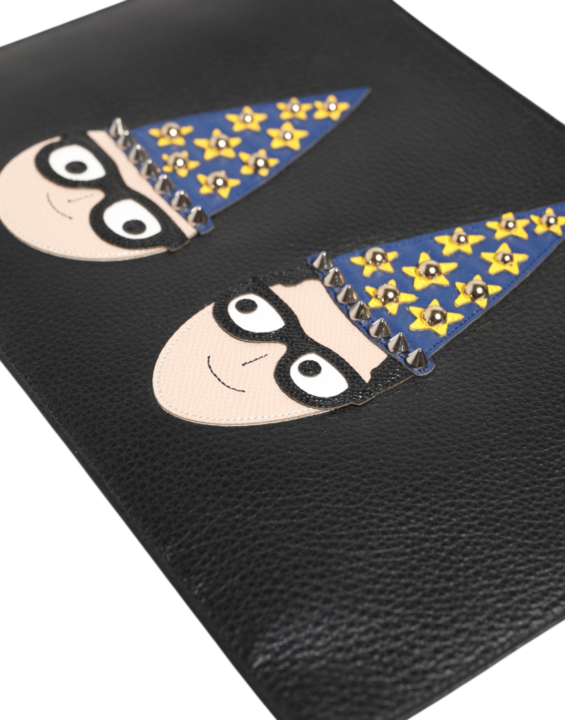Dolce & Gabbana Black Leather #DGFAMILY Embellished Men Clutch Pouch Bag schwarz