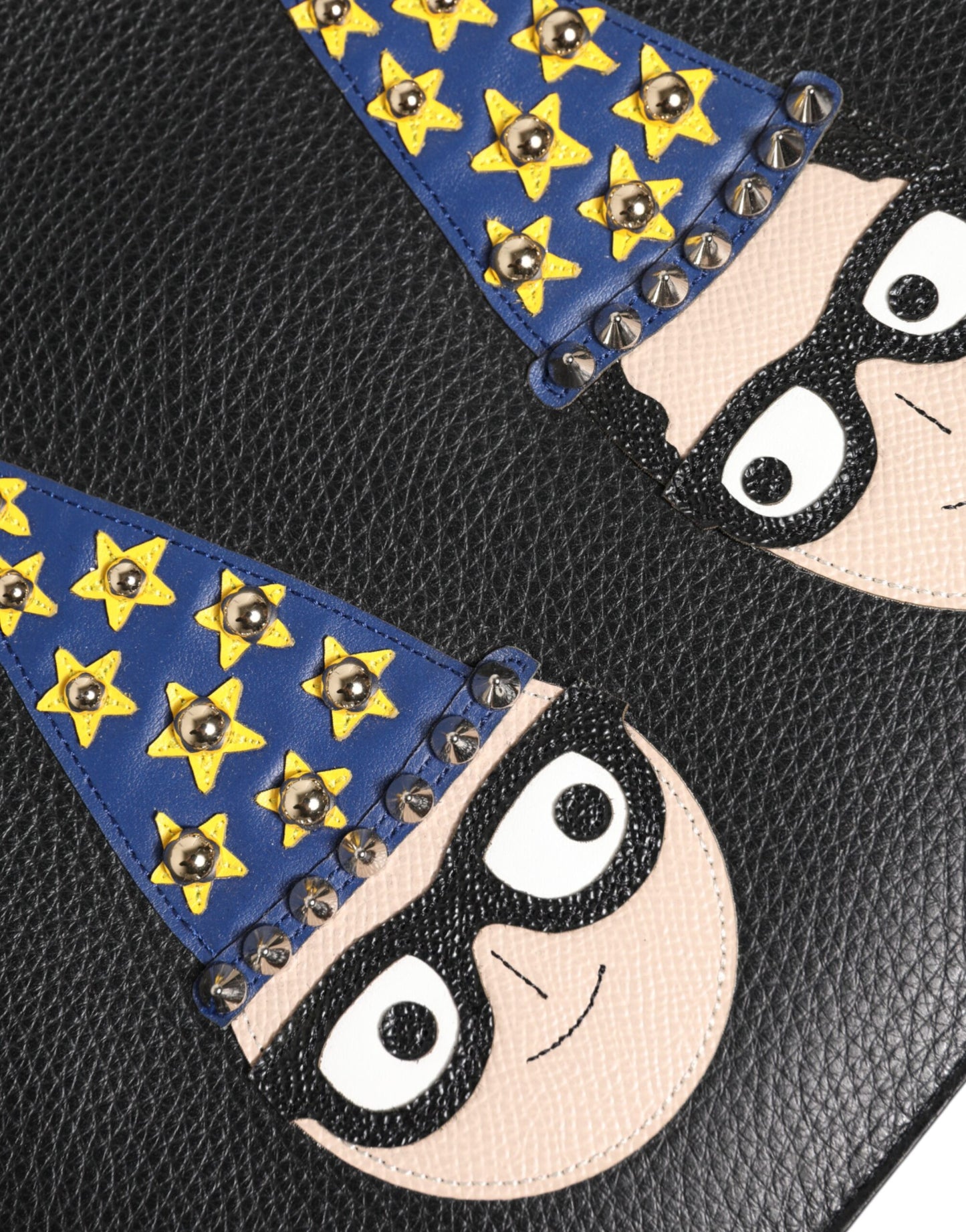 Dolce & Gabbana Black Leather #DGFAMILY Embellished Men Clutch Pouch Bag schwarz